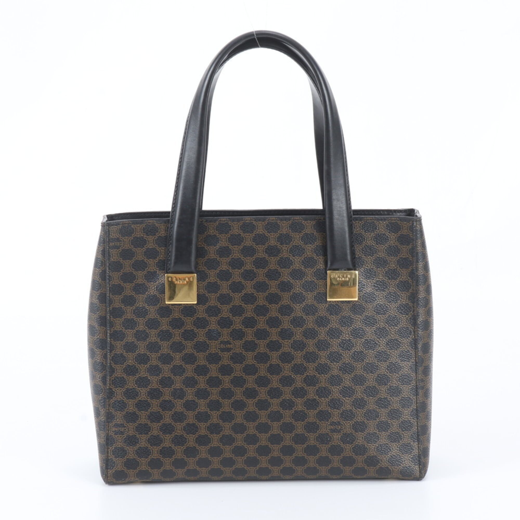 Celine Black Leather Coated Canvas Handbag Tote Bag (Pre-Owned)
