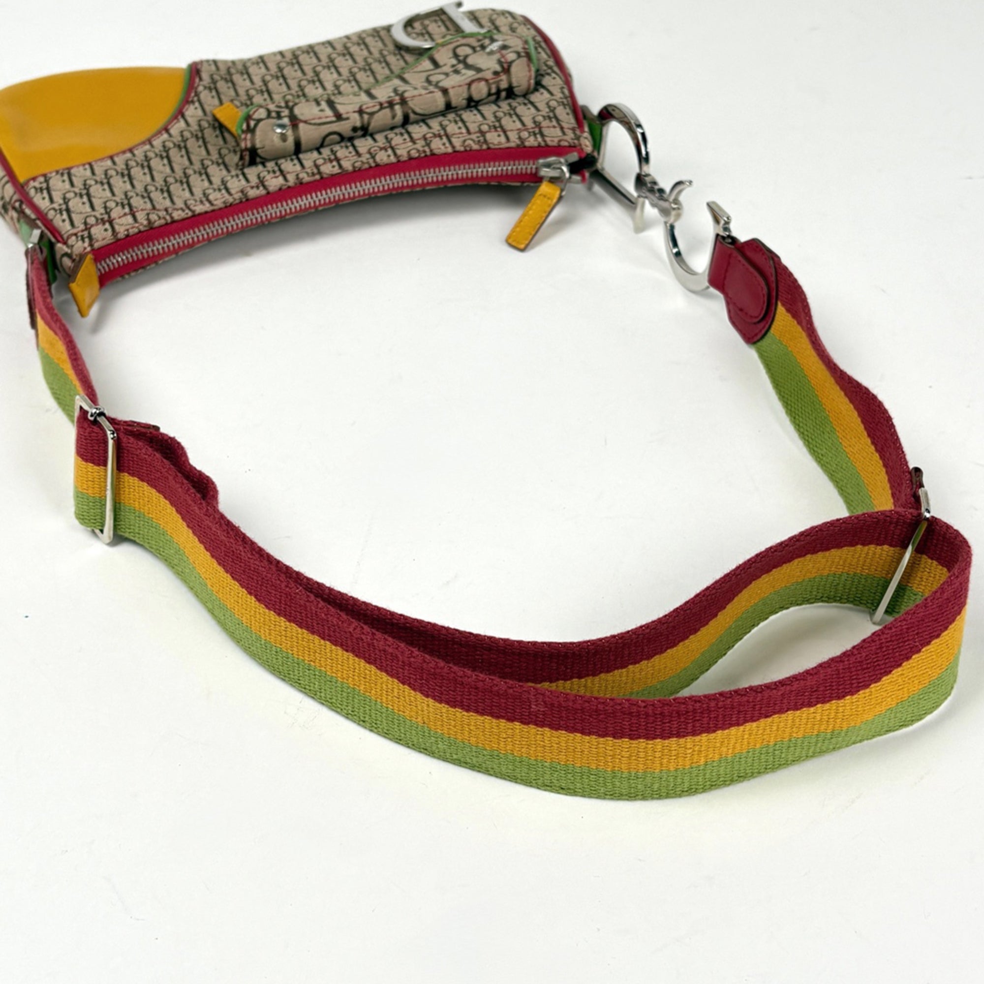 Christian Dior Rasta Brown Multi-Color Canvas Leather Saddle Bag Shoulder Bag (Pre-Owned)