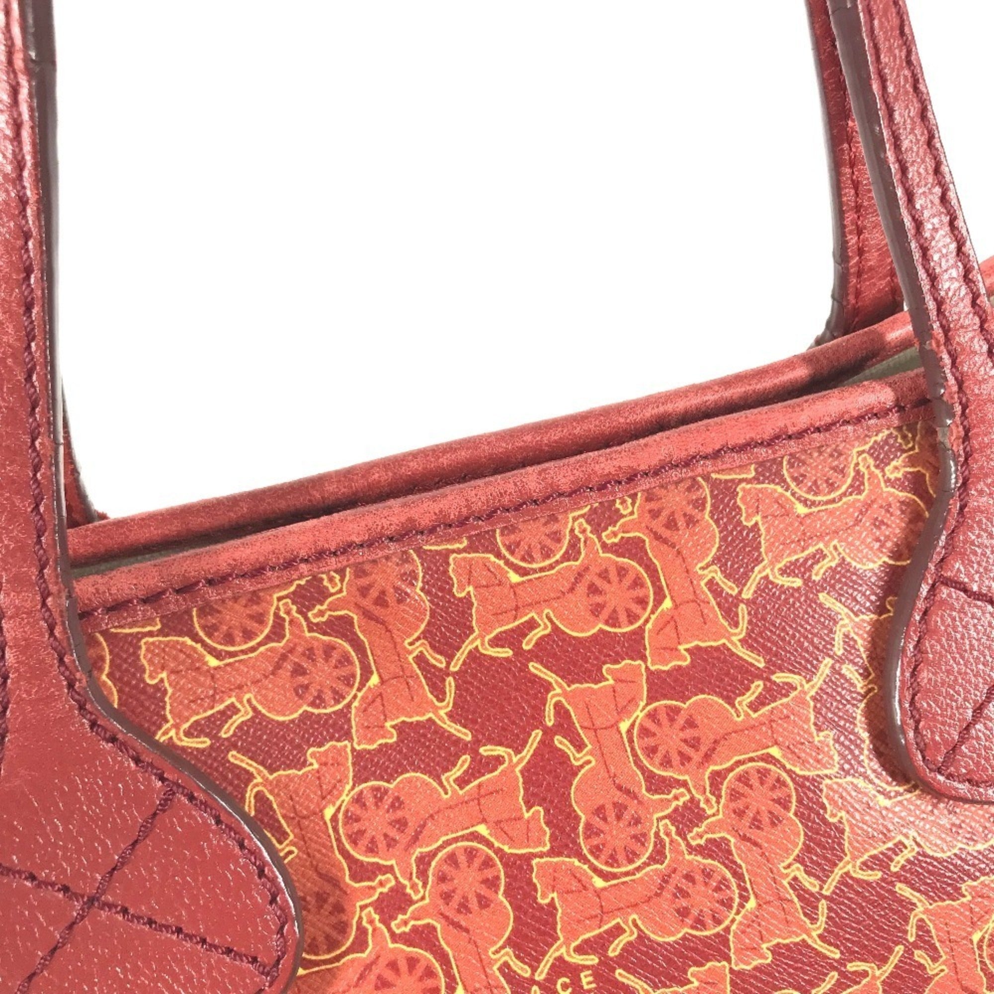 Celine Red Color Leather Coated Canvas Shoulder Bag Tote Bag (Pre-Owned)