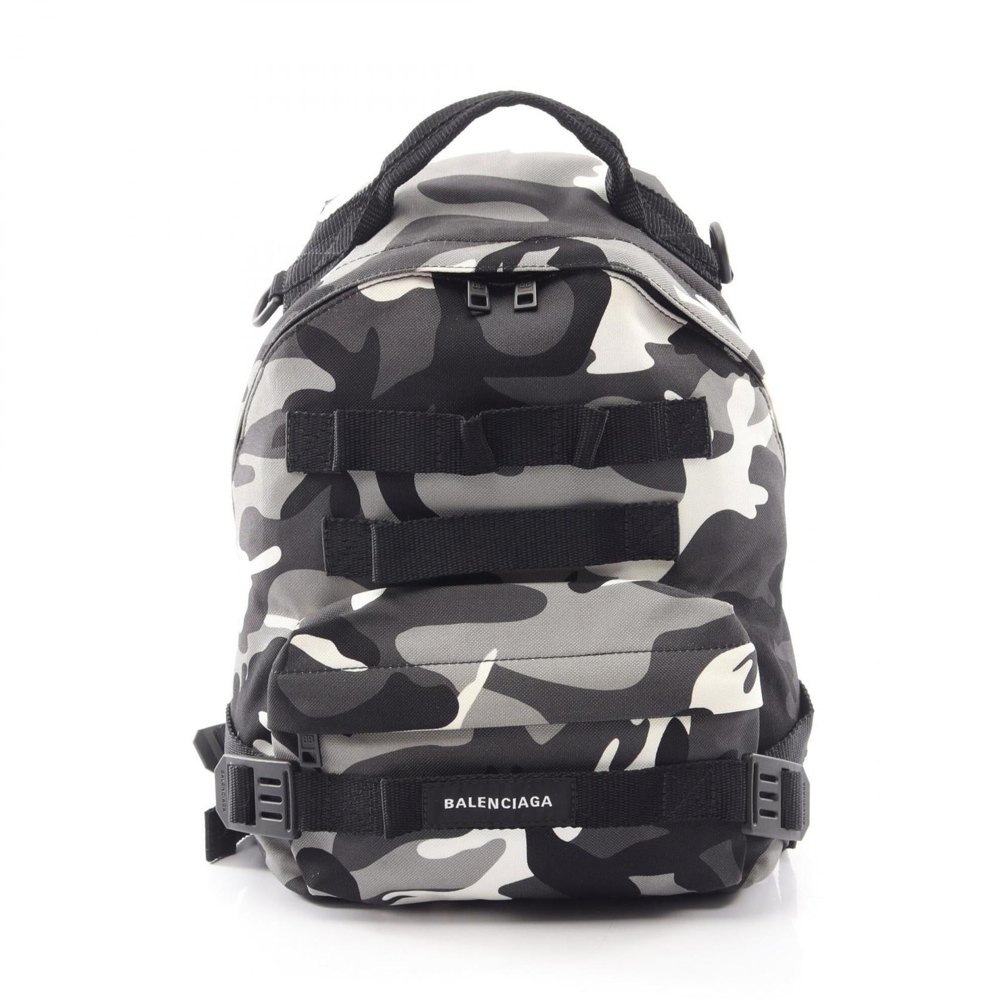 Balenciaga Black Gray White Canvas Backpack Handbag (Pre-Owned)