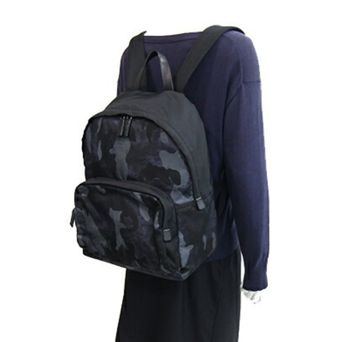Prada Black Gray Navy Nylon Leather Backpack (Pre-Owned)
