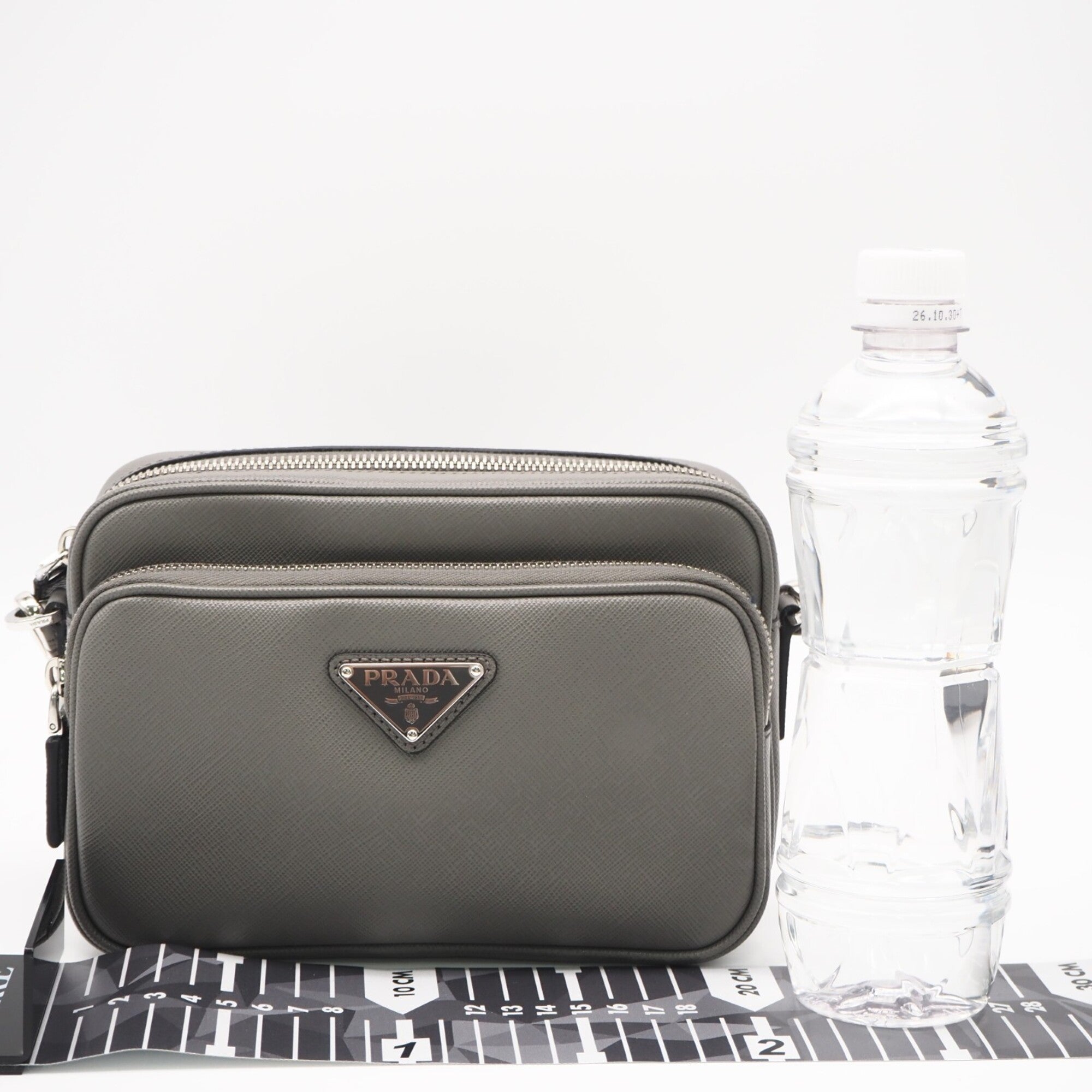 Prada Saffiano Gray Saffiano Shoulder Bag (Pre-Owned)