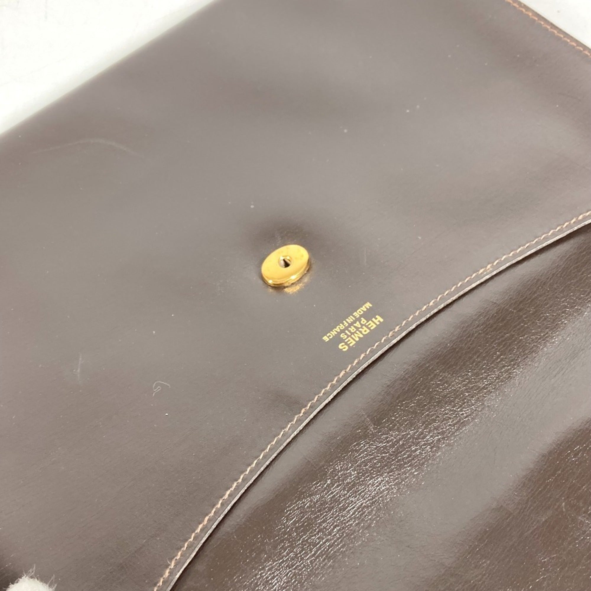 Hermes Pochette Rio Brown Leather Clutch Bag Handbag Pochette Pouch (Pre-Owned)
