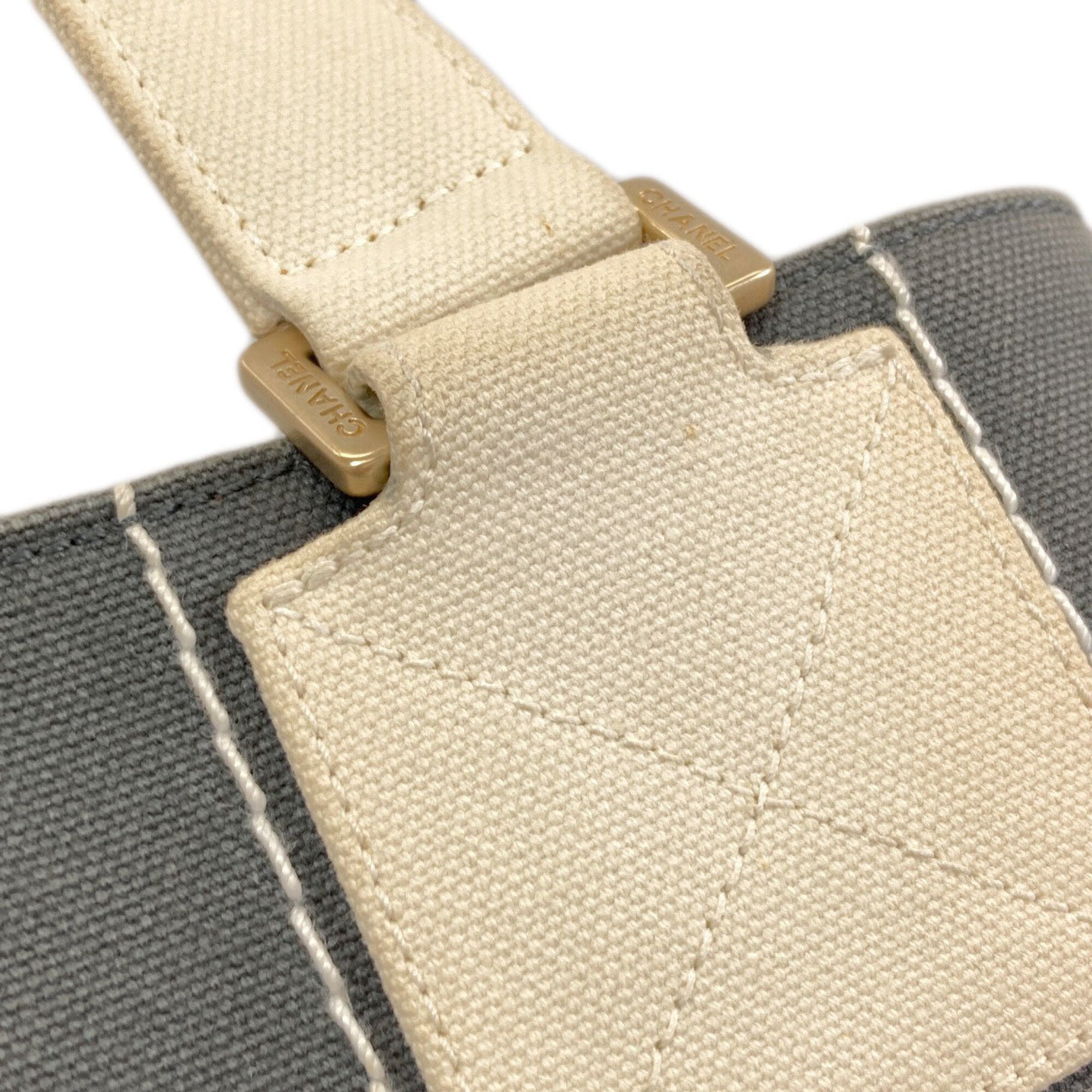 Chanel Gray White Canvas Handbag (Pre-Owned)
