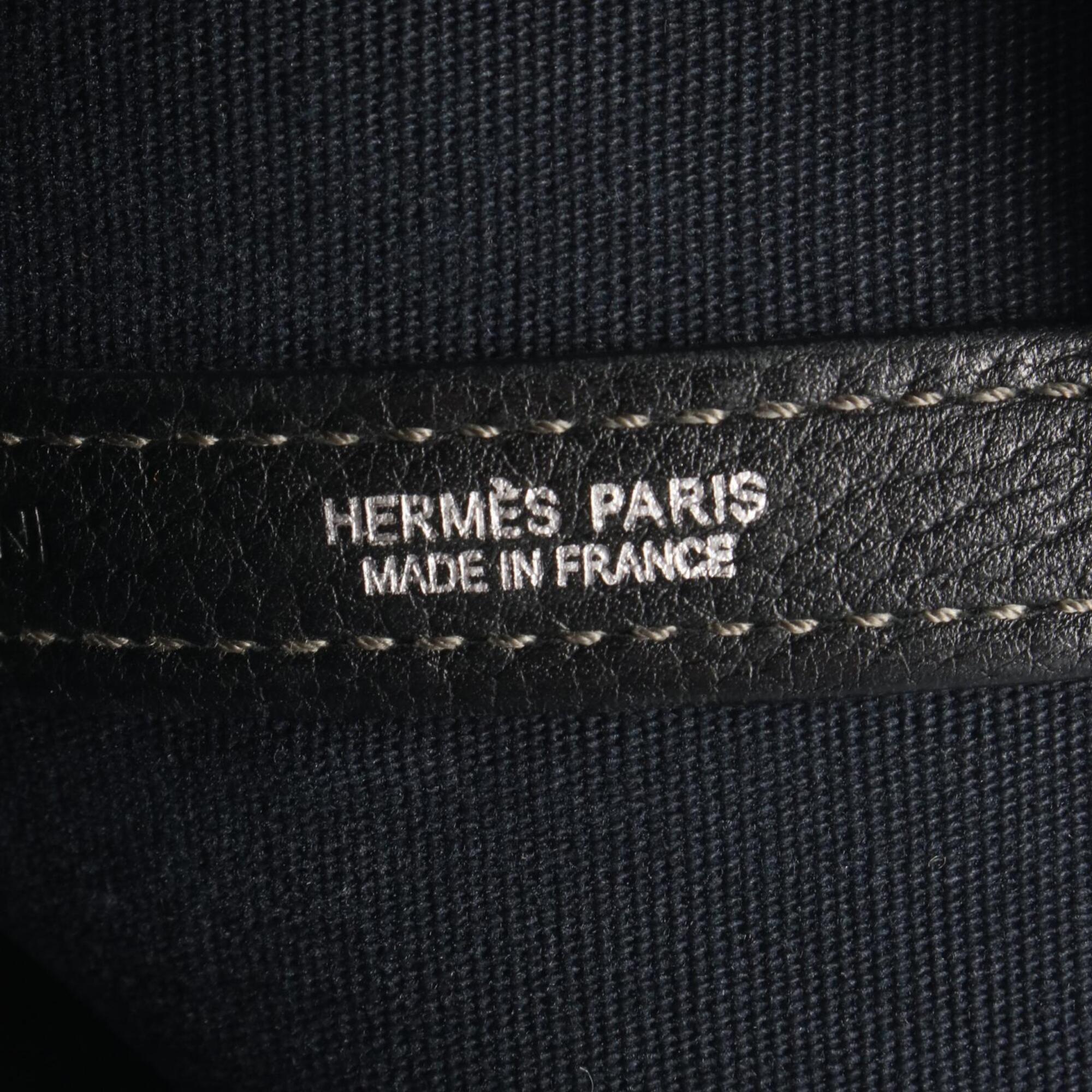 Hermes Black Toile Officier Leather Canvas Handbag Tote Bag (Pre-Owned)