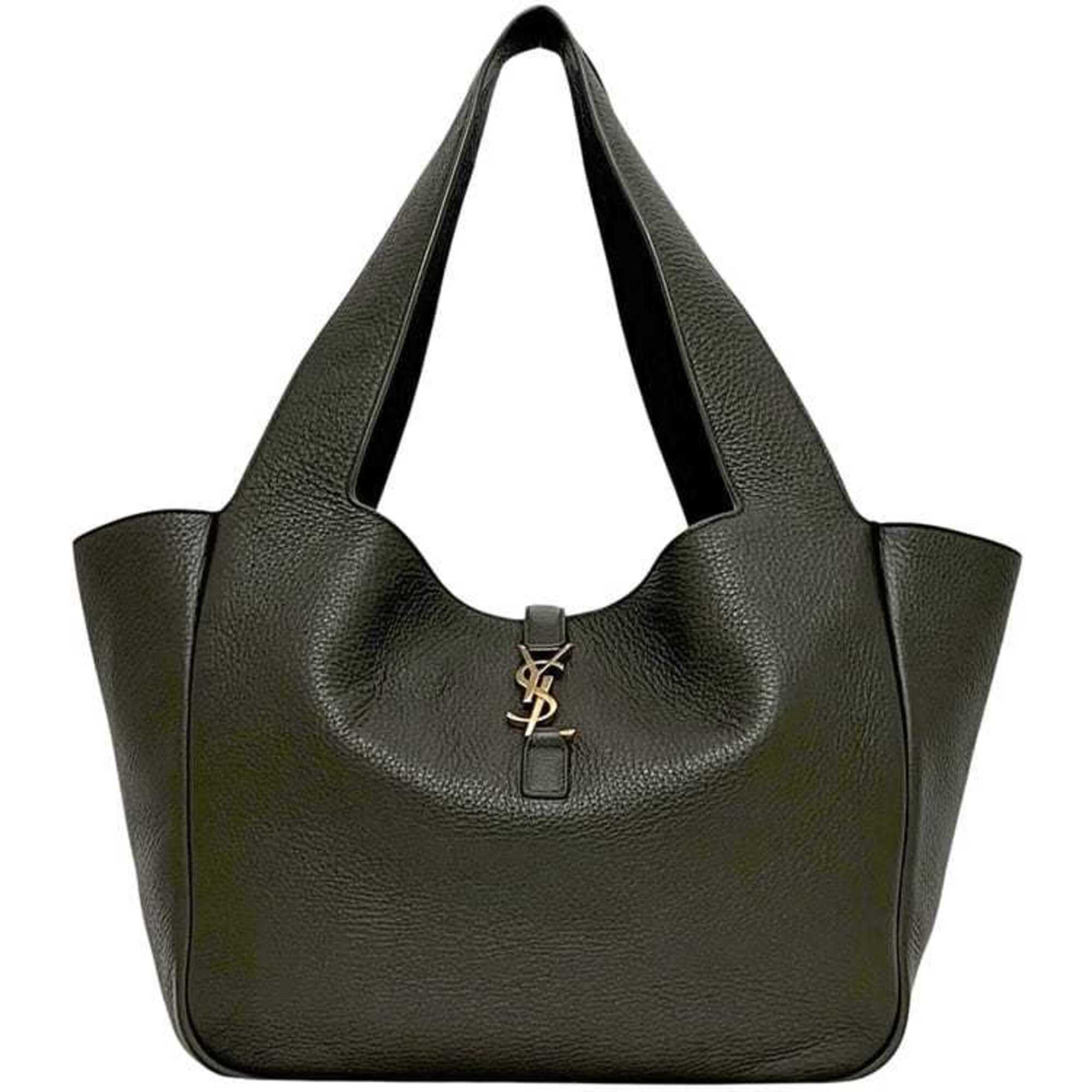 Saint Laurent Green Khaki Leather Tote Bag (Pre-Owned)