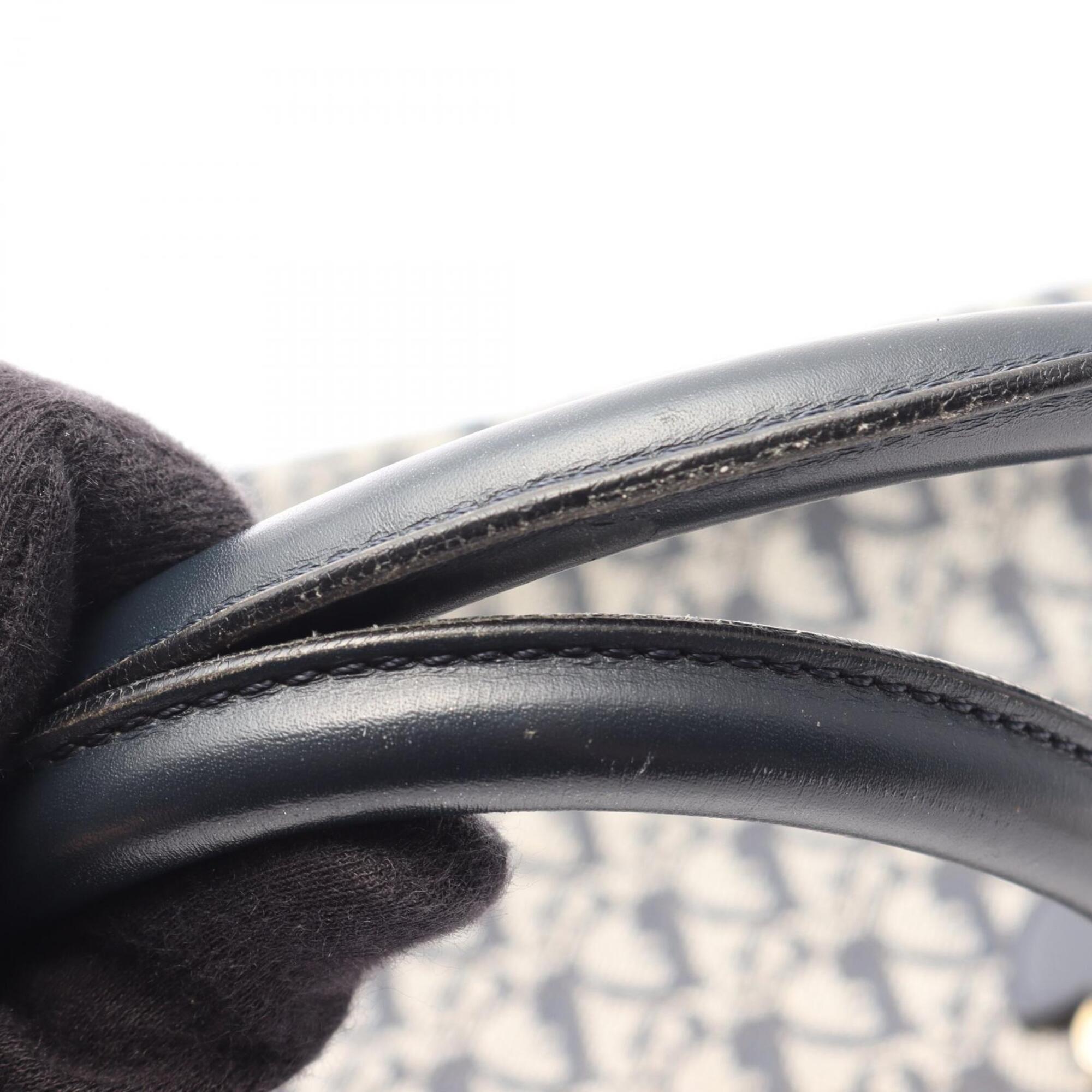 Christian Dior Black Ivory Navy Canvas Leather Handbag (Pre-Owned)