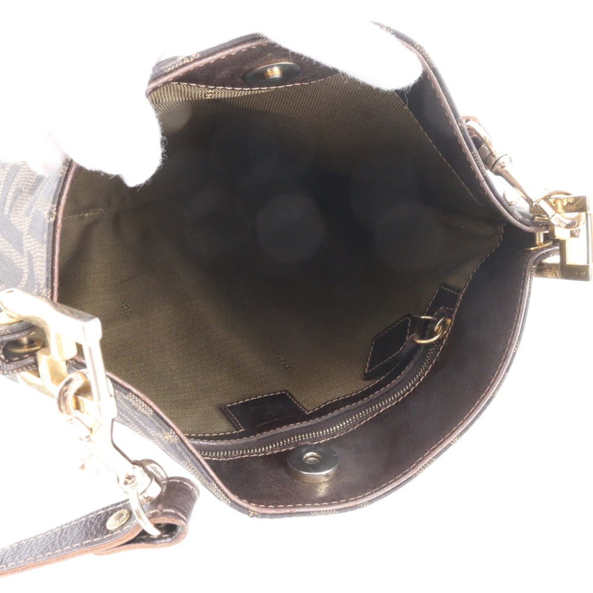 Fendi Black Brown Leather Nylon Messenger Bag Shoulder Bag Tote Bag (Pre-Owned)