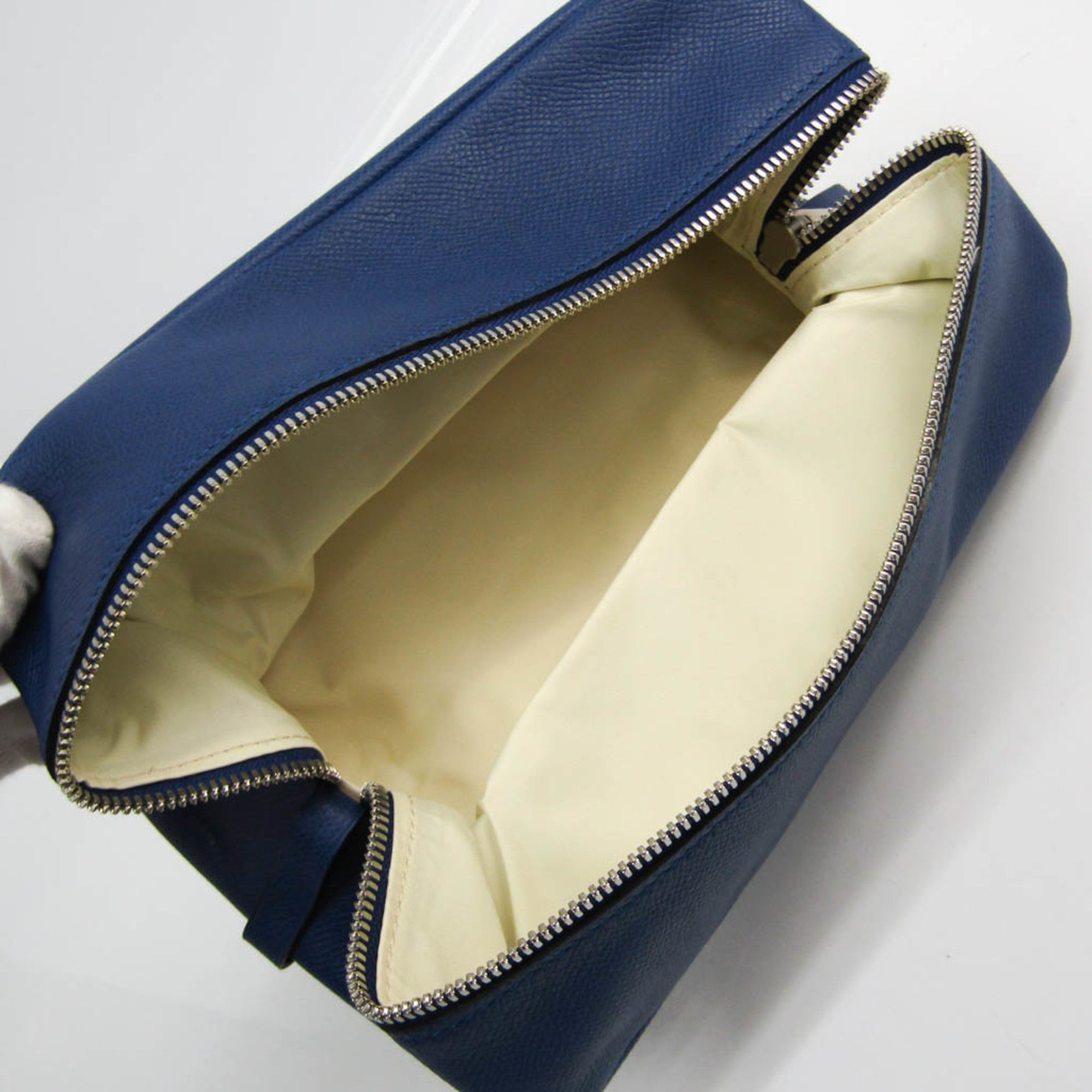 Valextra Royal Blue Leather Clutch Bag Pouch (Pre-Owned)