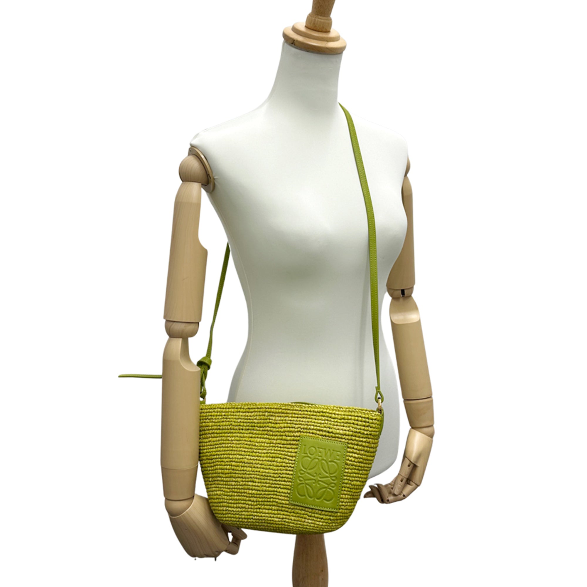 Loewe Green Raffia Leather Handbag Shoulder Bag (Pre-Owned)