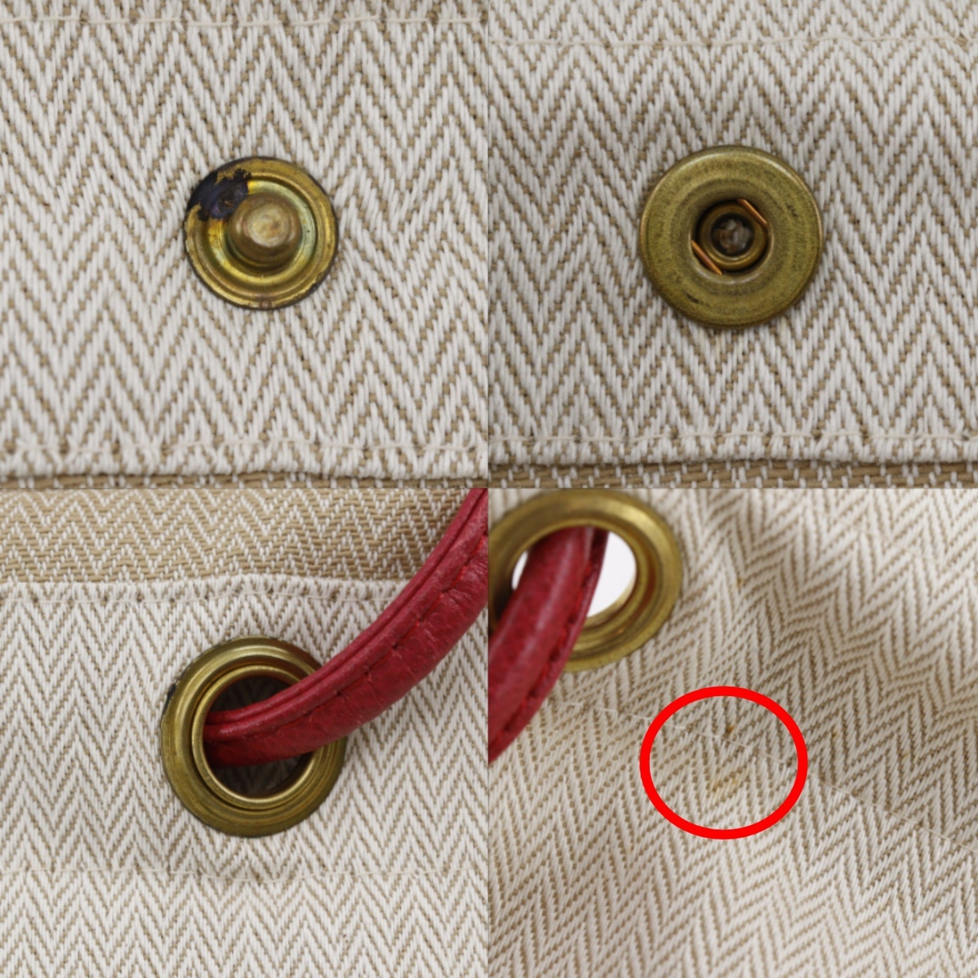 Hermes Ivory Red Color Toile Chevron Leather Shoulder Bag (Pre-Owned)