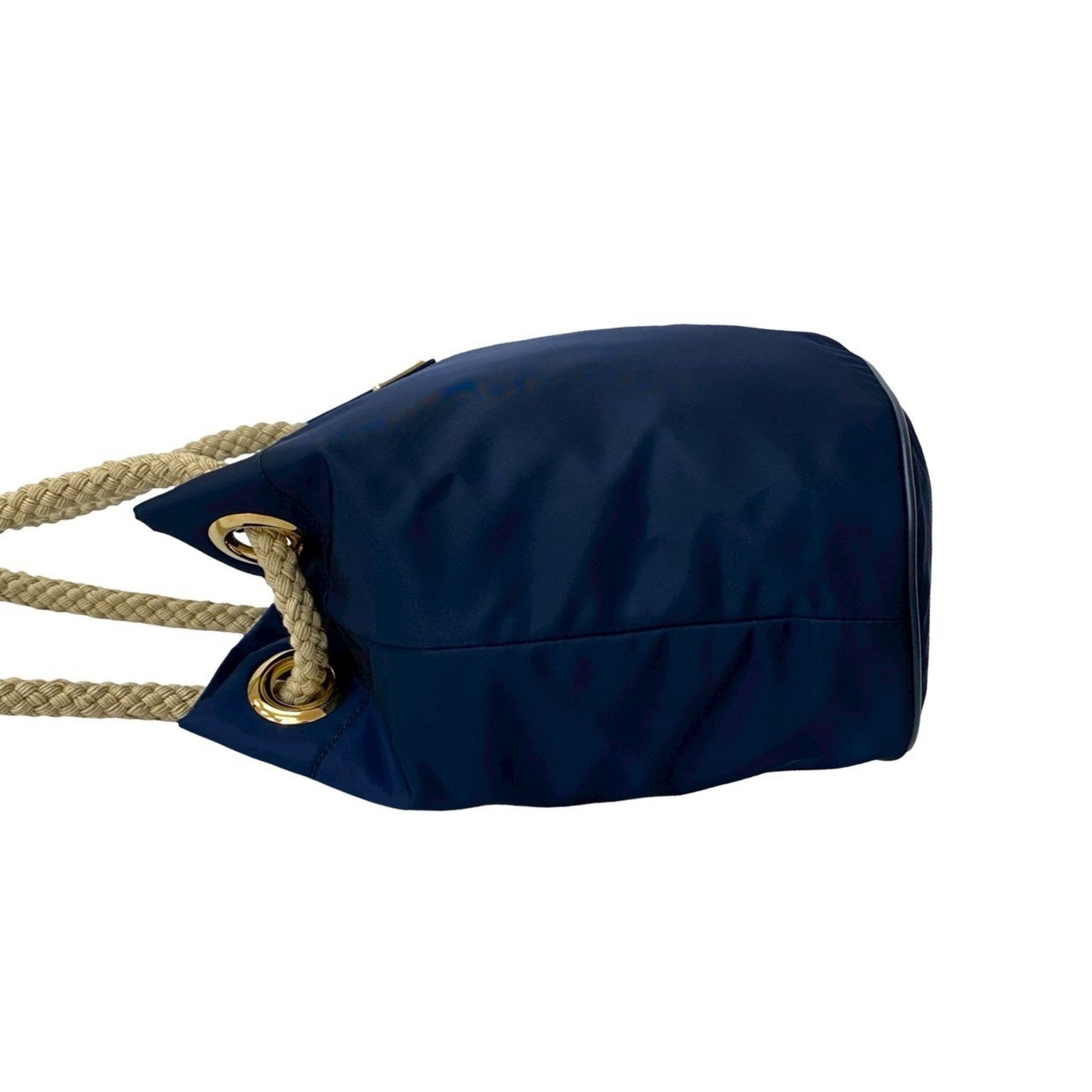 Prada Navy Nylon Leather Handbag Shoulder Bag Tote Bag (Pre-Owned)
