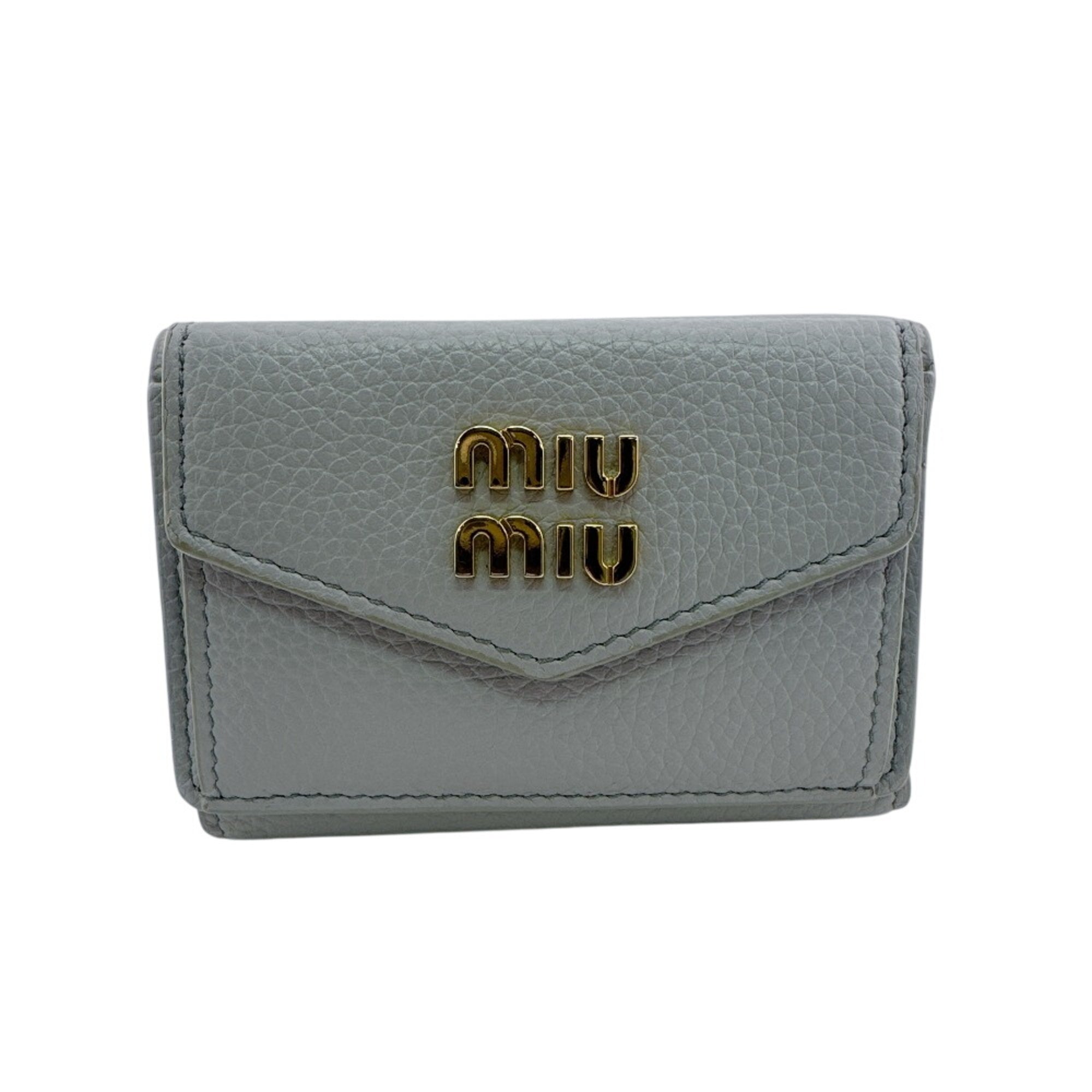 Miu Miu Blue Light Blue Gray Leather Wallet (Tri-Fold) (Pre-Owned)