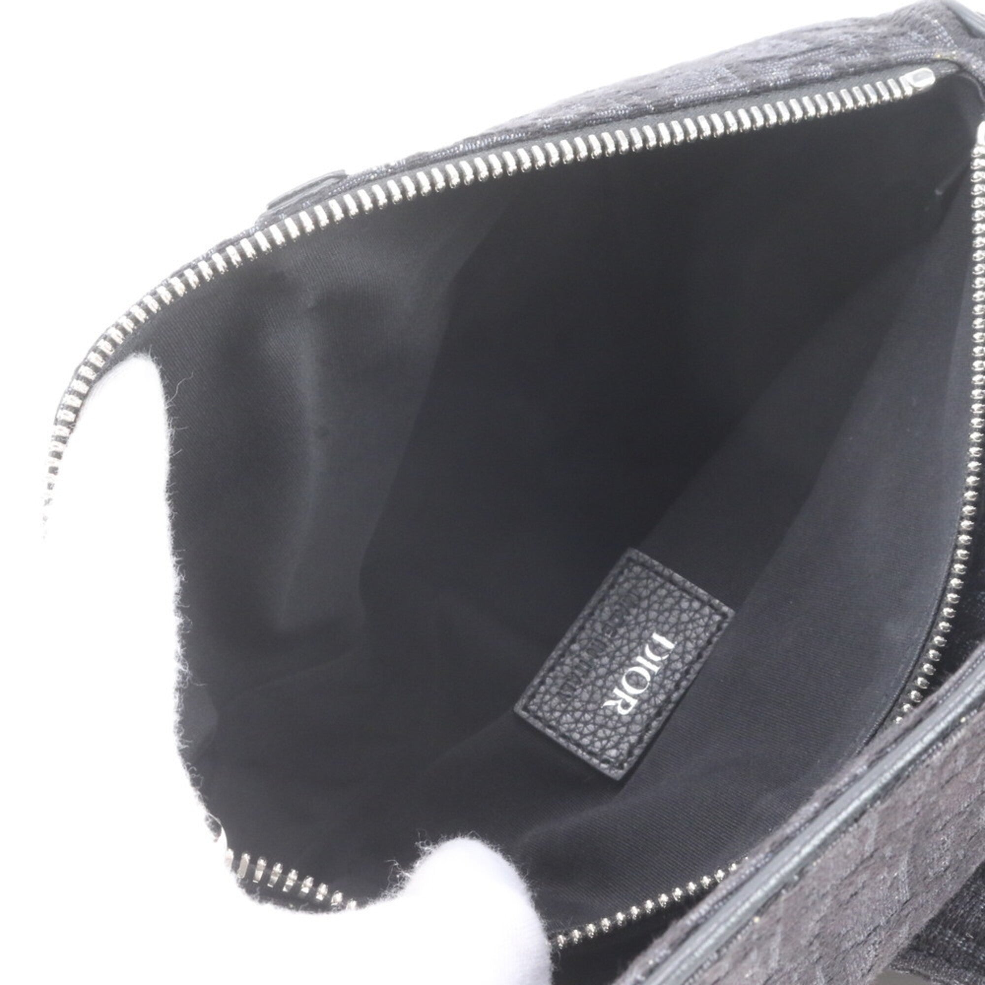 Christian Dior Black Leather Canvas Shoulder Bag Sling Bag (Pre-Owned)