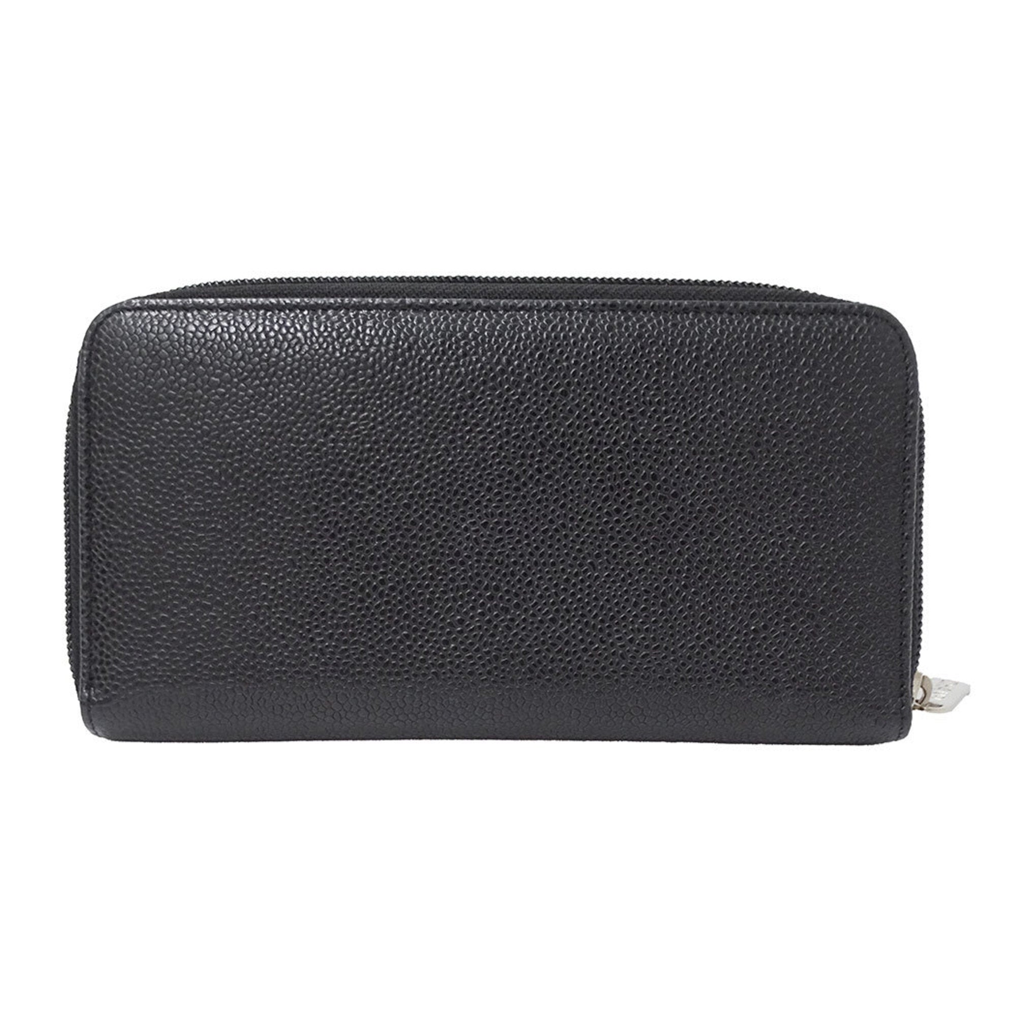 Chanel Black Grained Calfskin Long Wallet (Bi-Fold) (Pre-Owned)