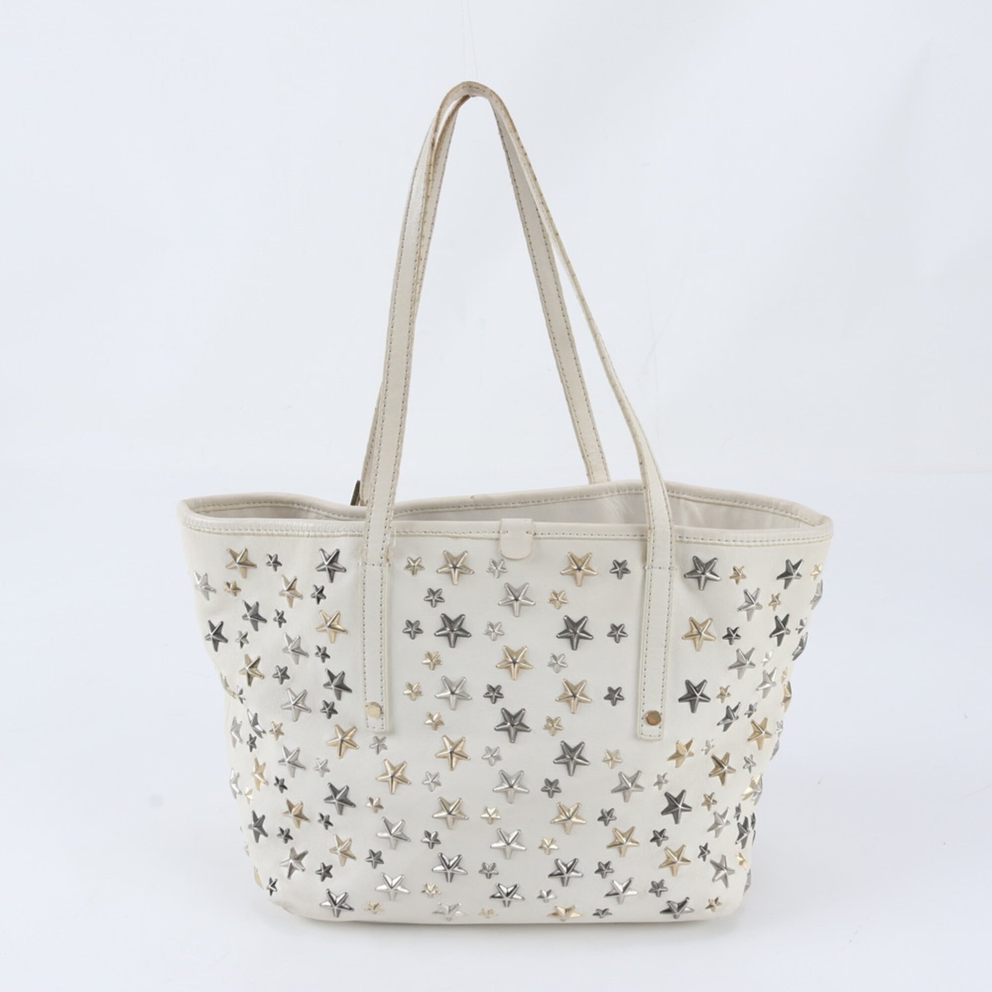 Jimmy Choo Silver White Leather Handbag Shoulder Bag Tote Bag (Pre-Owned)