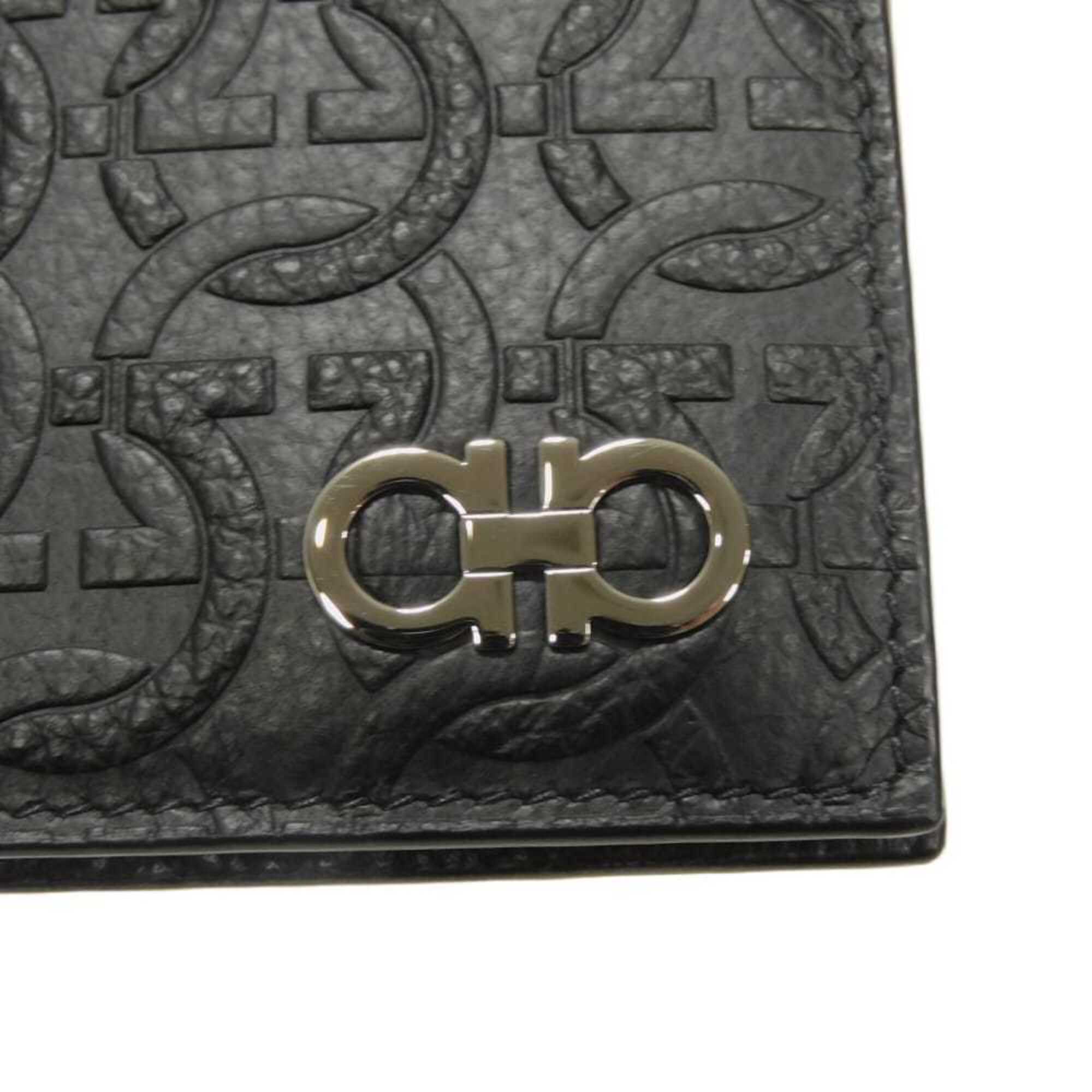 Salvatore Ferragamo Gancini Black Leather Long Wallet (Bi-Fold) (Pre-Owned)