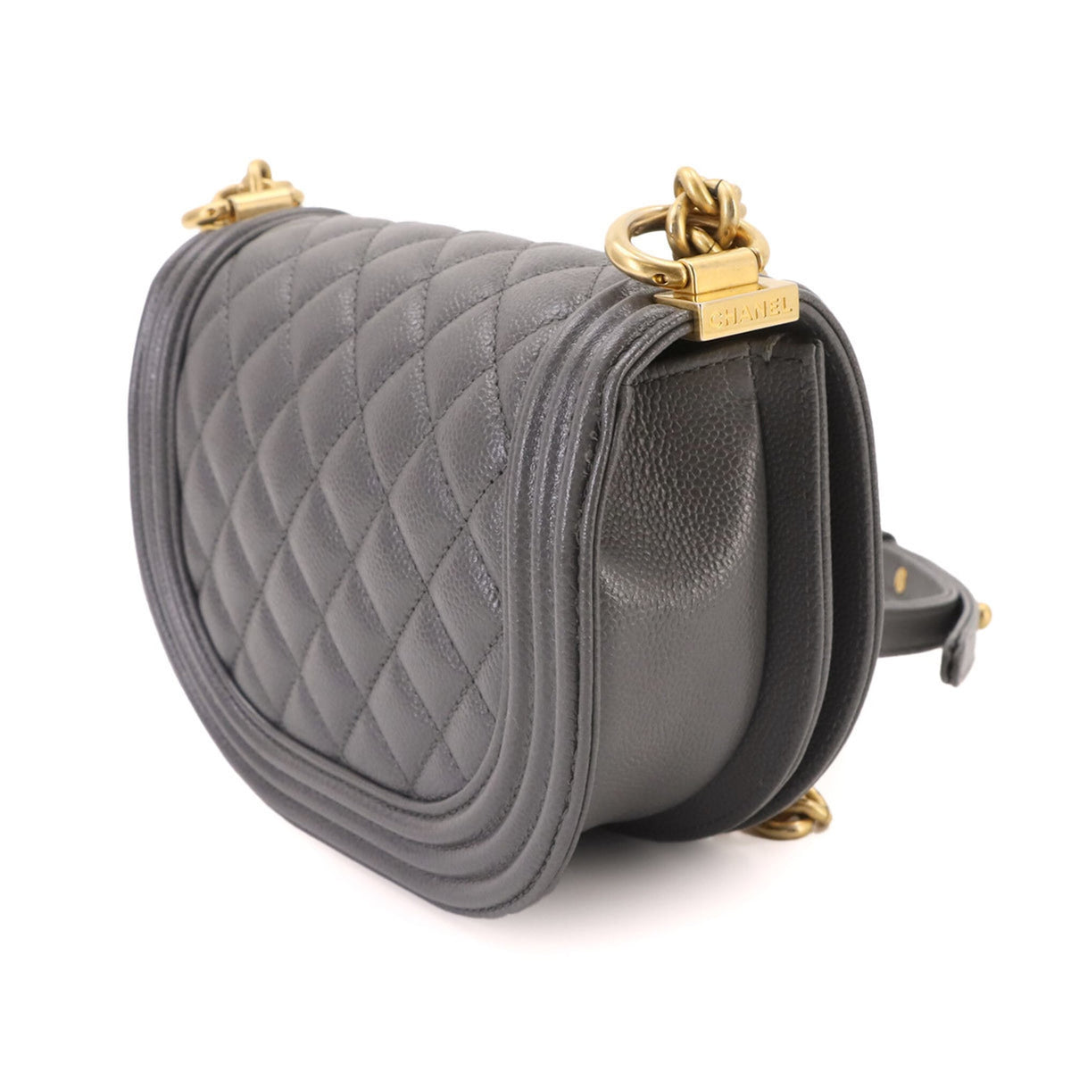 Chanel Gray Grained Calfskin Handbag Shoulder Bag (Pre-Owned)