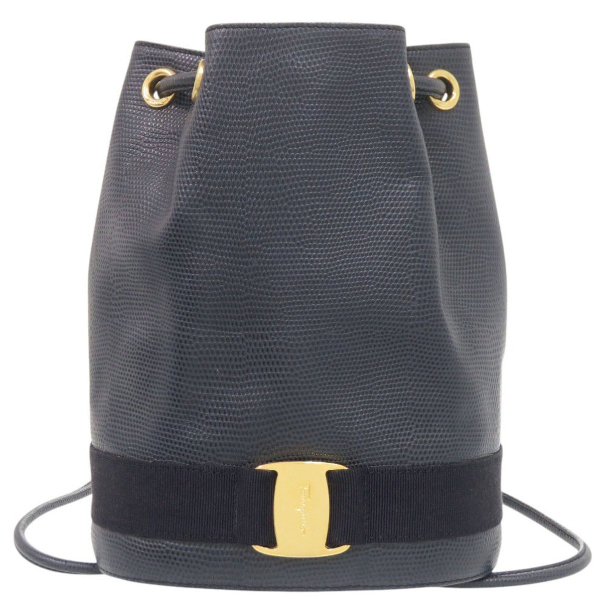 Salvatore Ferragamo Navy Leather Shoulder Bag (Pre-Owned)