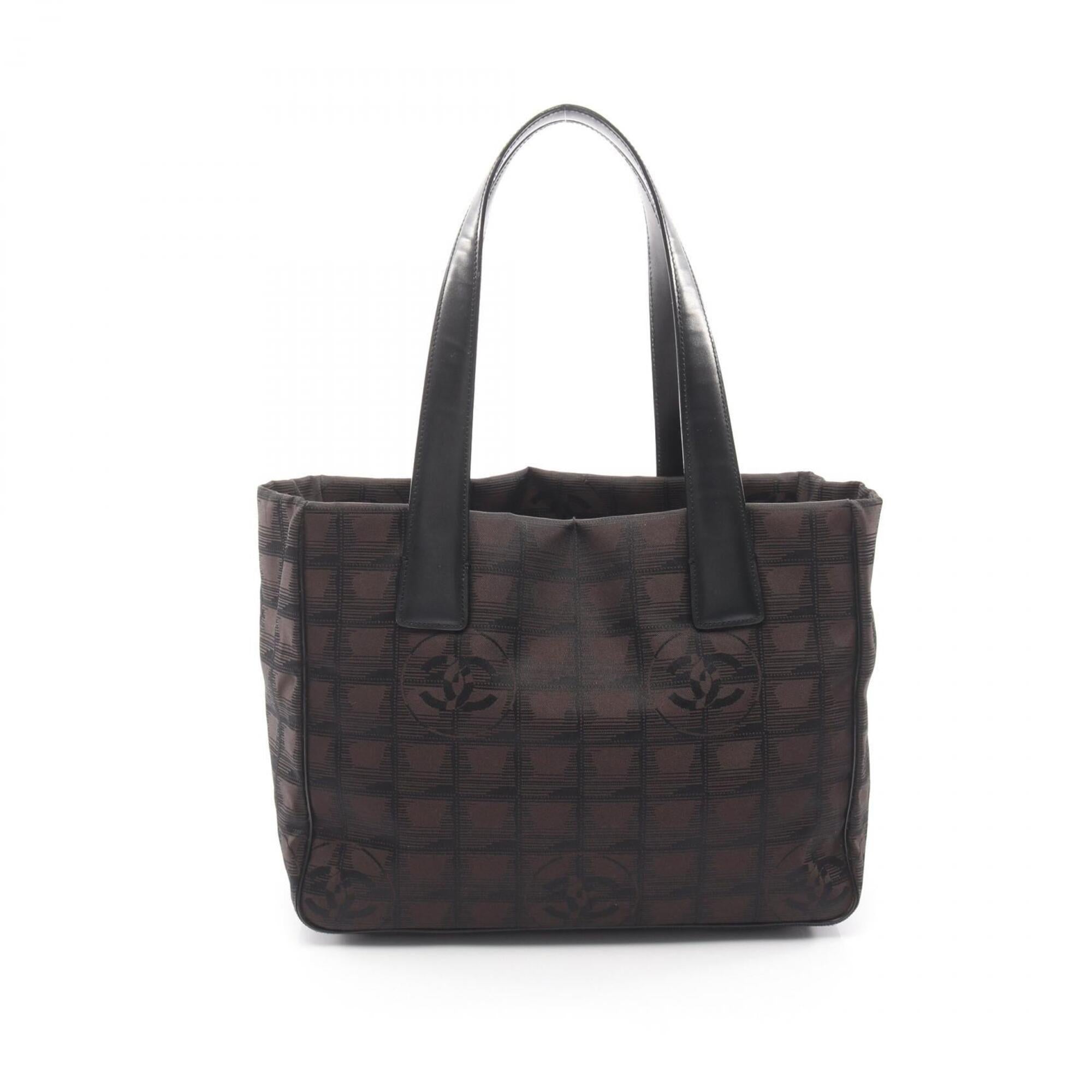 Chanel Black Brown Nylon Canvas Leather Handbag Tote Bag (Pre-Owned)