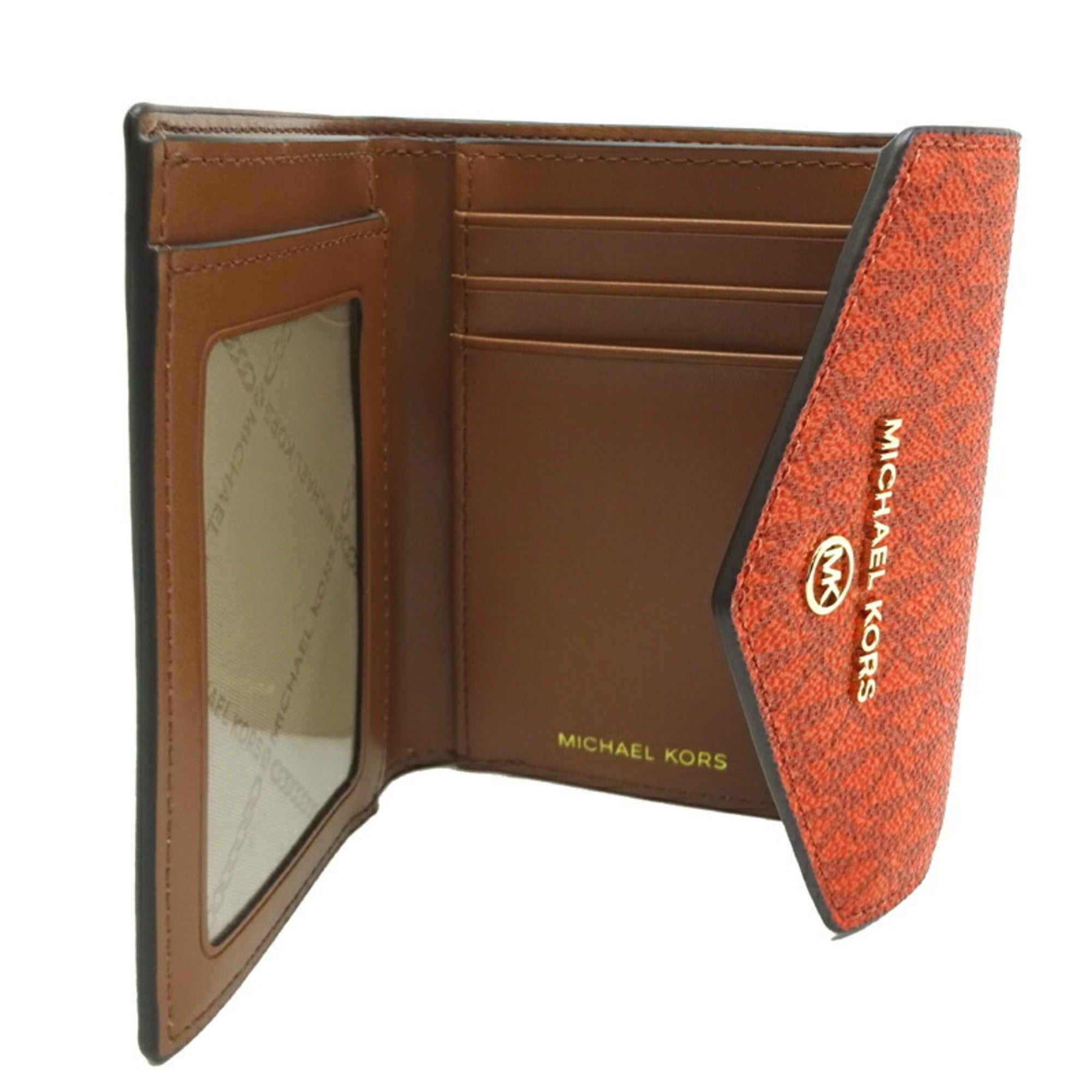 Michael Kors Brown Orange Pvc Leather Wallet (Tri-Fold) (Pre-Owned)