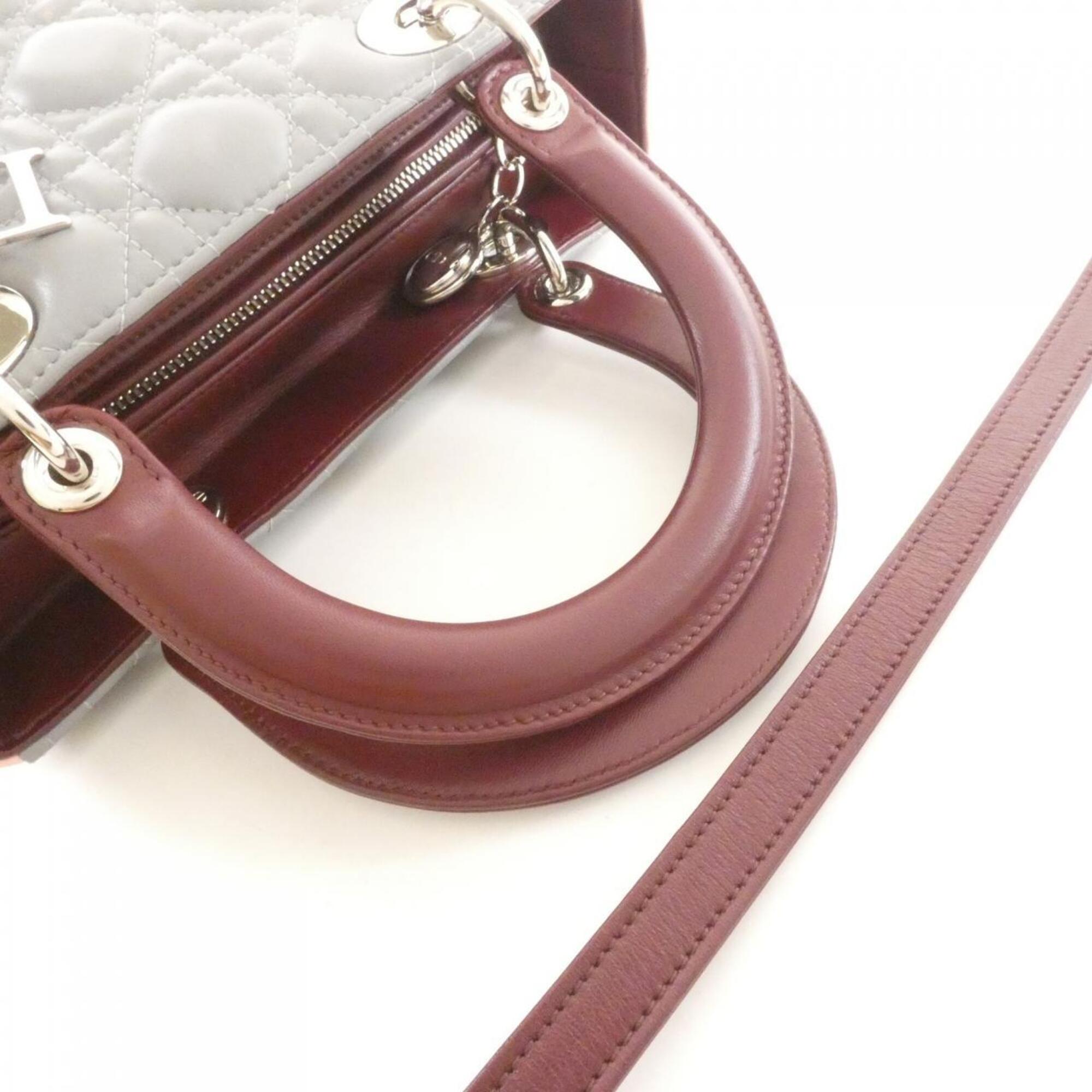 Christian Dior Bordeaux Gray Pink Leather Handbag (Pre-Owned)