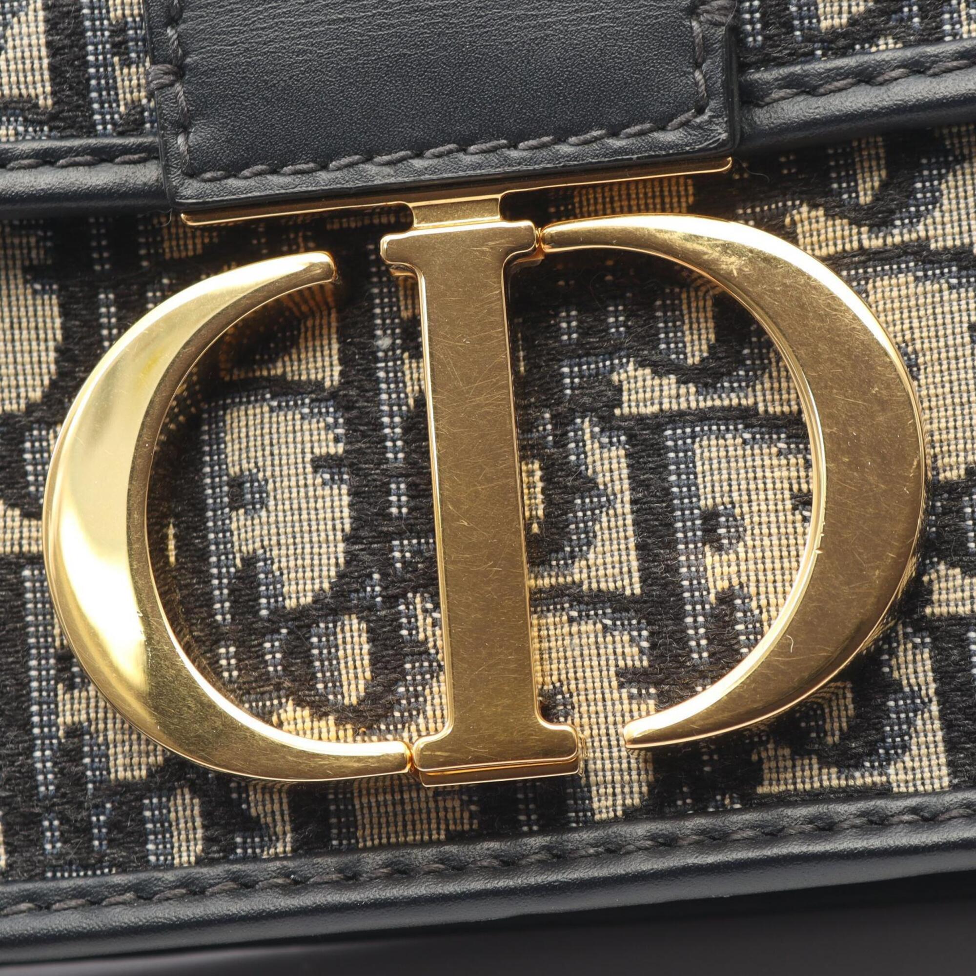 Christian Dior Beige Black Navy Canvas Leather Handbag Shoulder Bag (Pre-Owned)