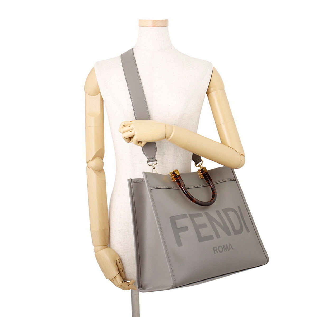 Fendi Gray Leather Handbag Shoulder Bag Tote Bag (Pre-Owned)