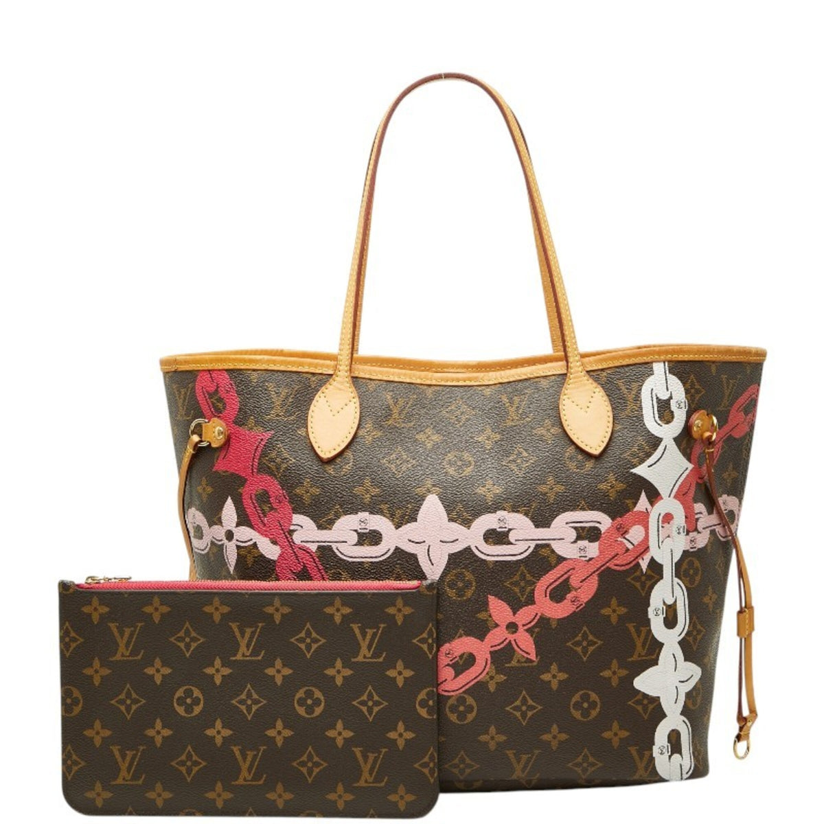 Louis Vuitton Brown Pink Pvc Leather Pouch Shoulder Bag Tote Bag (Pre-Owned)