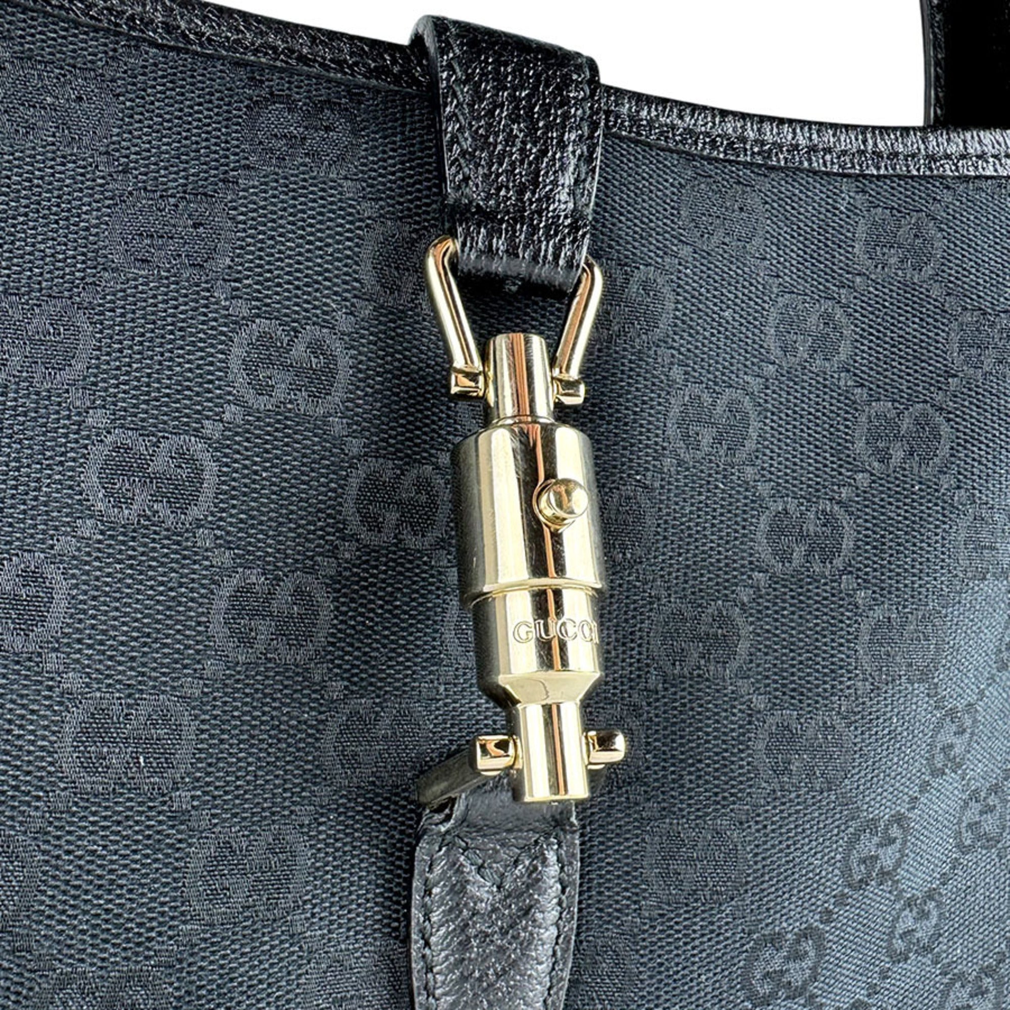 Gucci Black Gg Canvas Leather Handbag (Pre-Owned)