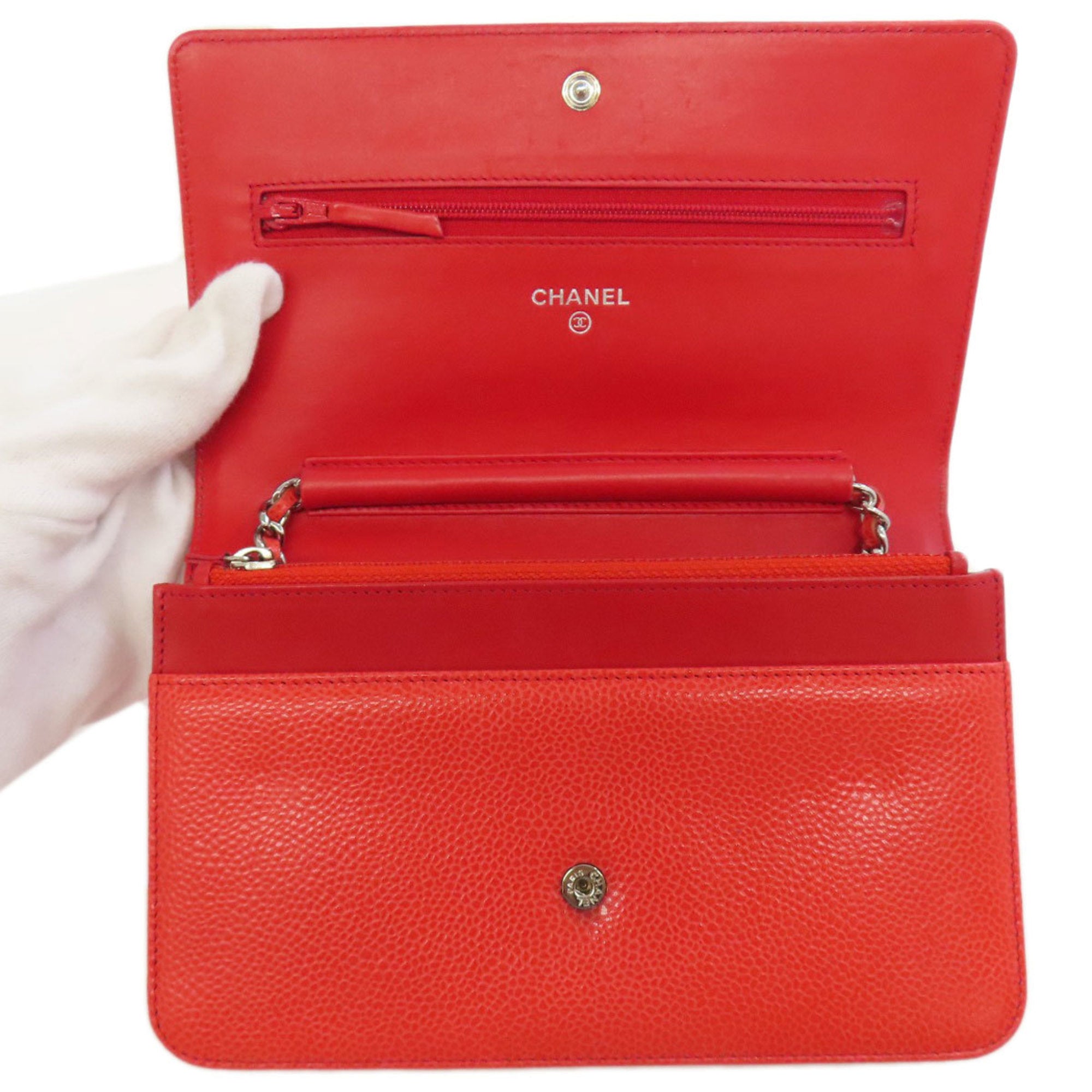 Chanel Red Color Caviar Leather Shoulder Bag (Pre-Owned)