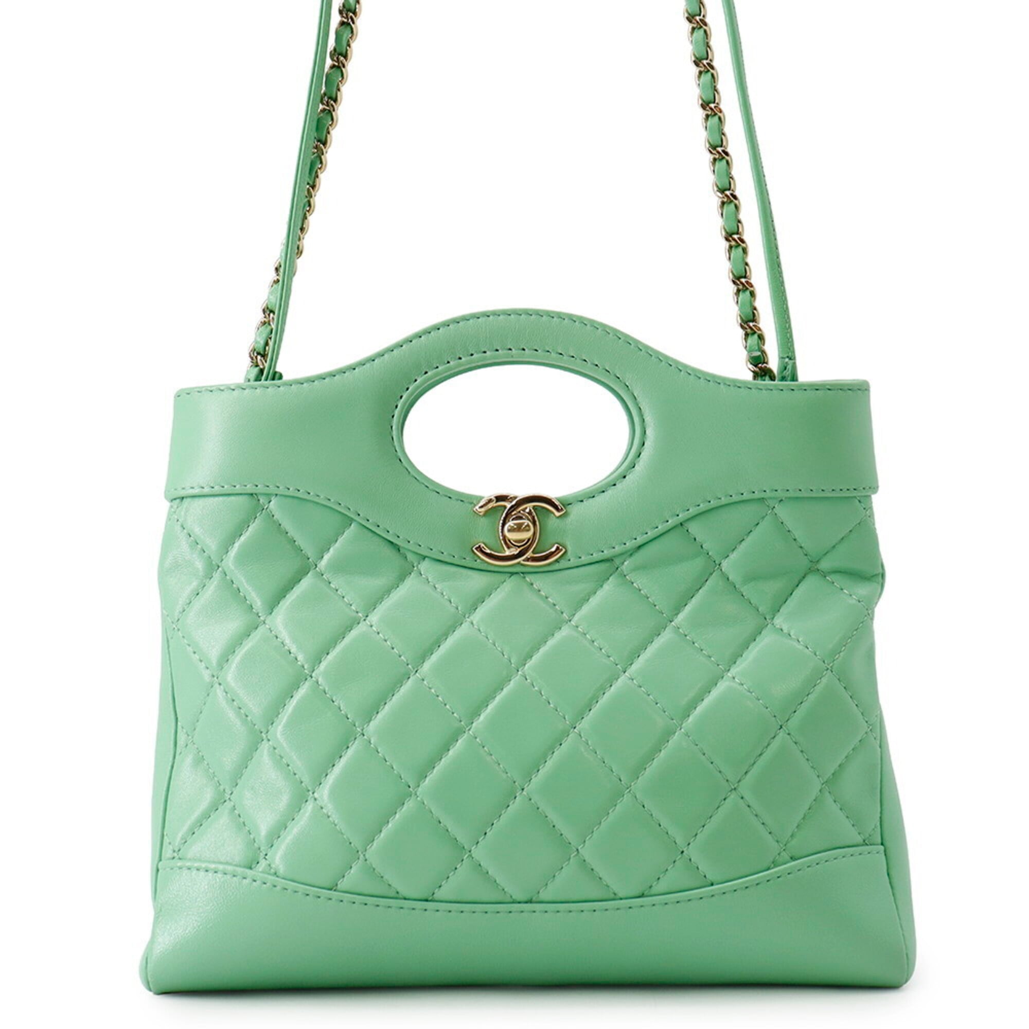 Chanel Matelasse Light Green Leather Handbag Shoulder Bag (Pre-Owned)