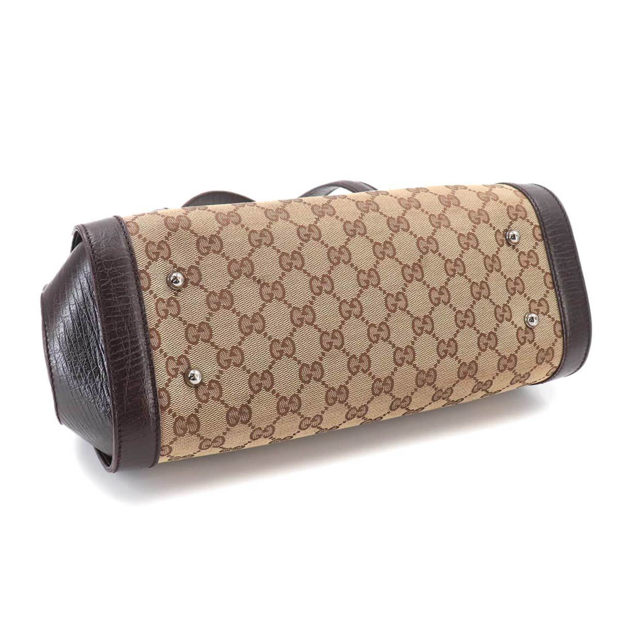 Gucci Beige Brown Gg Canvas Leather Handbag (Pre-Owned)