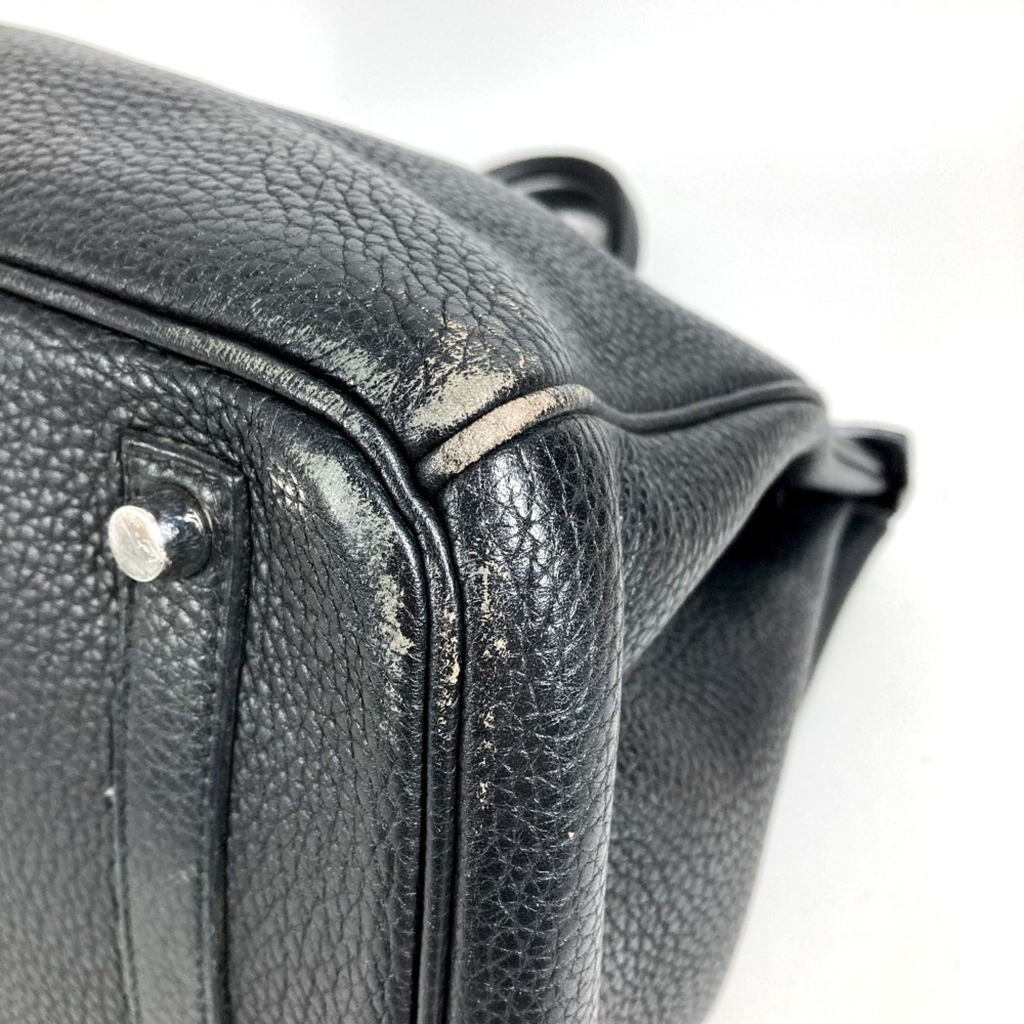 Hermes Birkin Black Leather Handbag Tote Bag (Pre-Owned)