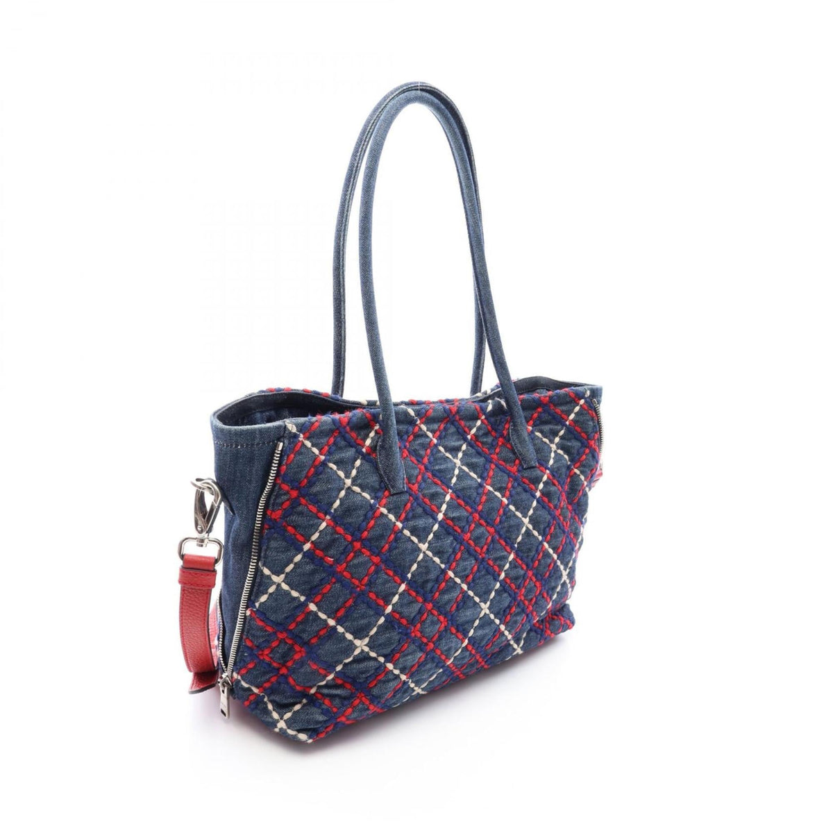 Miu Miu Multi-Color Navy Red Color Denim Handbag Tote Bag (Pre-Owned)