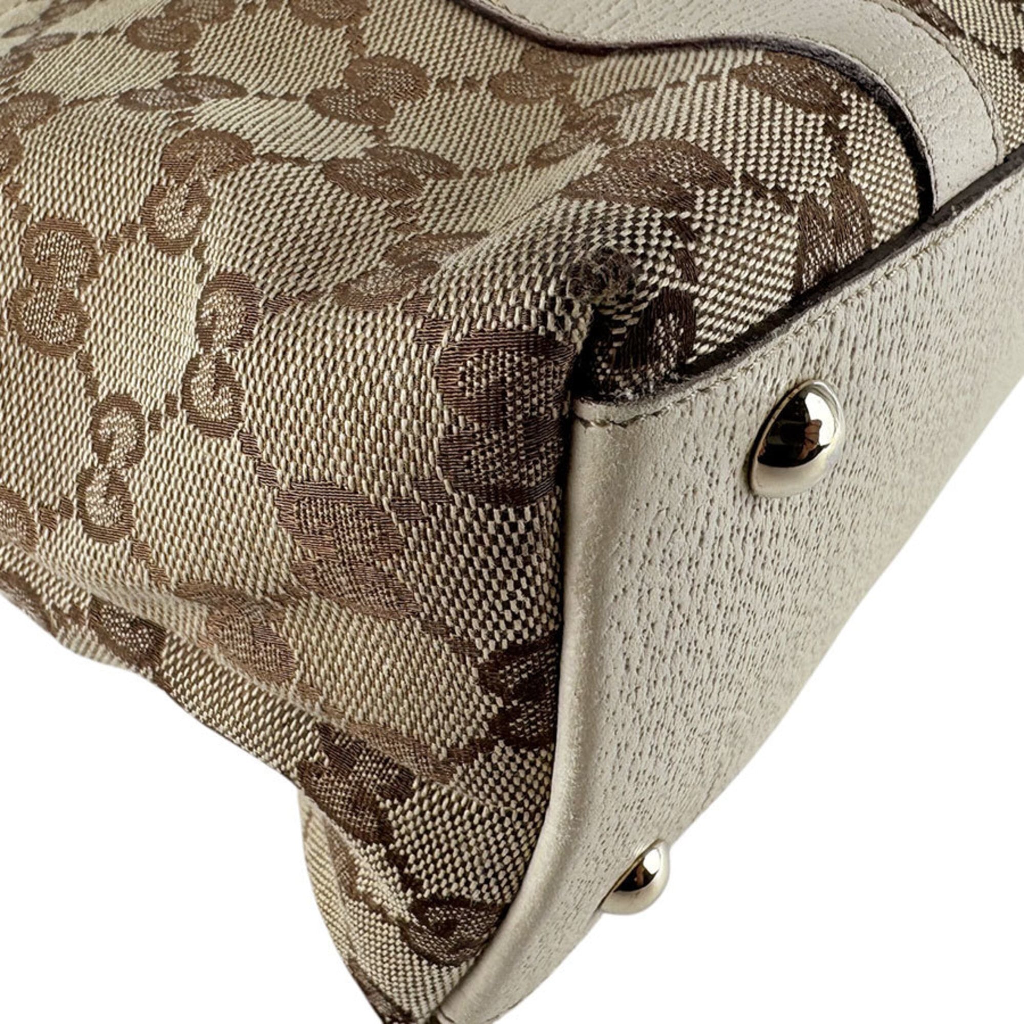 Gucci Brown Ivory Canvas Leather Handbag (Pre-Owned)