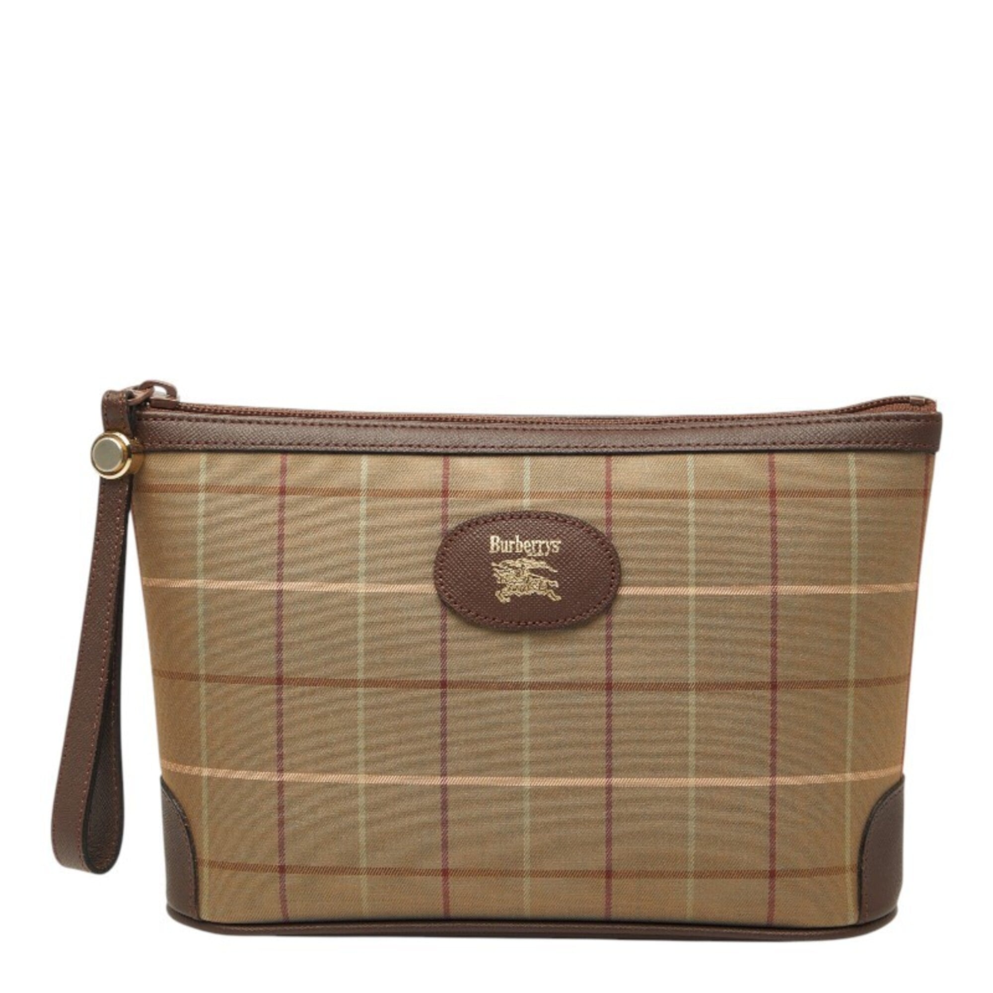 Burberry Brown Green Khaki Canvas Leather Handbag Pouch (Pre-Owned)