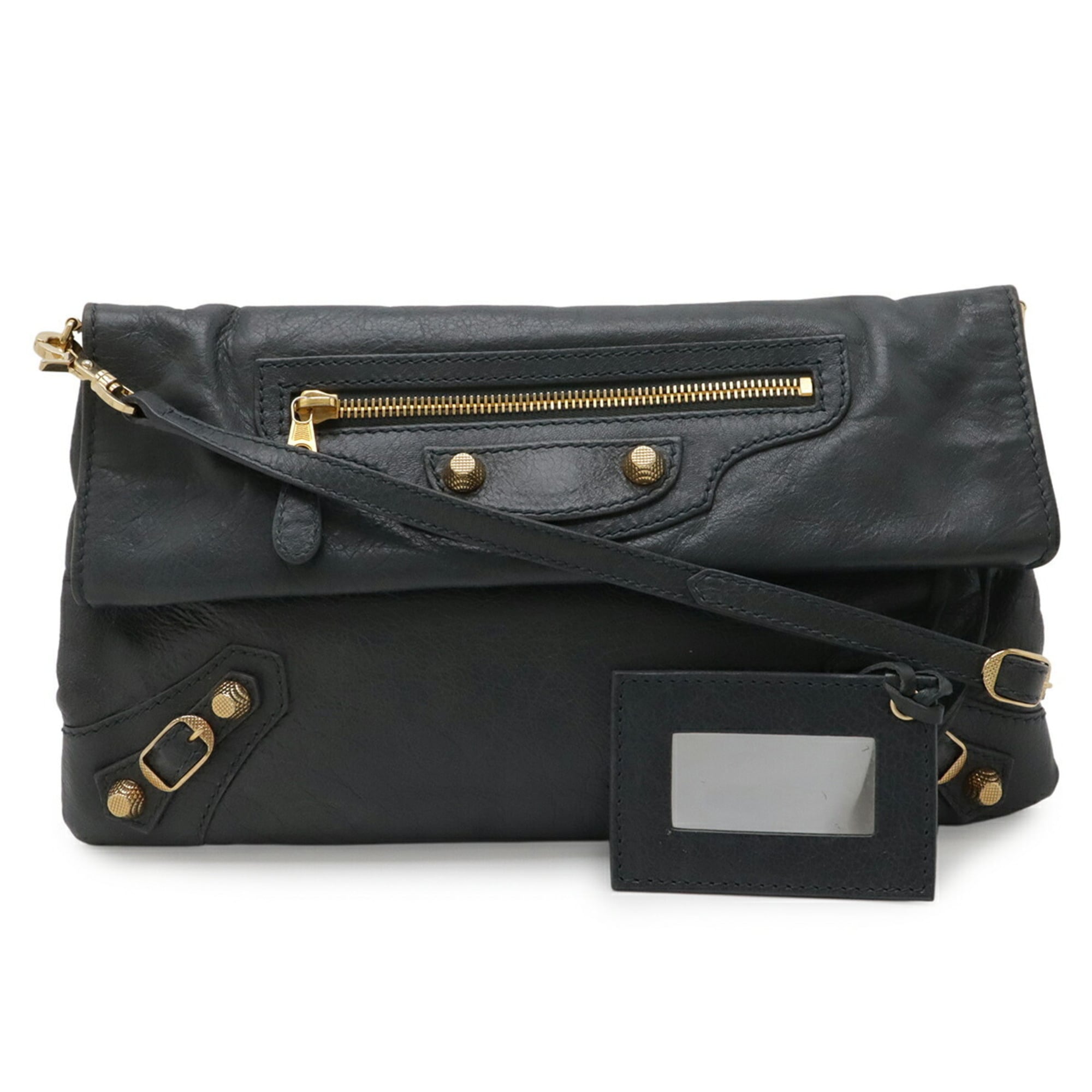 Balenciaga Giant Dark Gray Leather Clutch Bag Shoulder Bag (Pre-Owned)