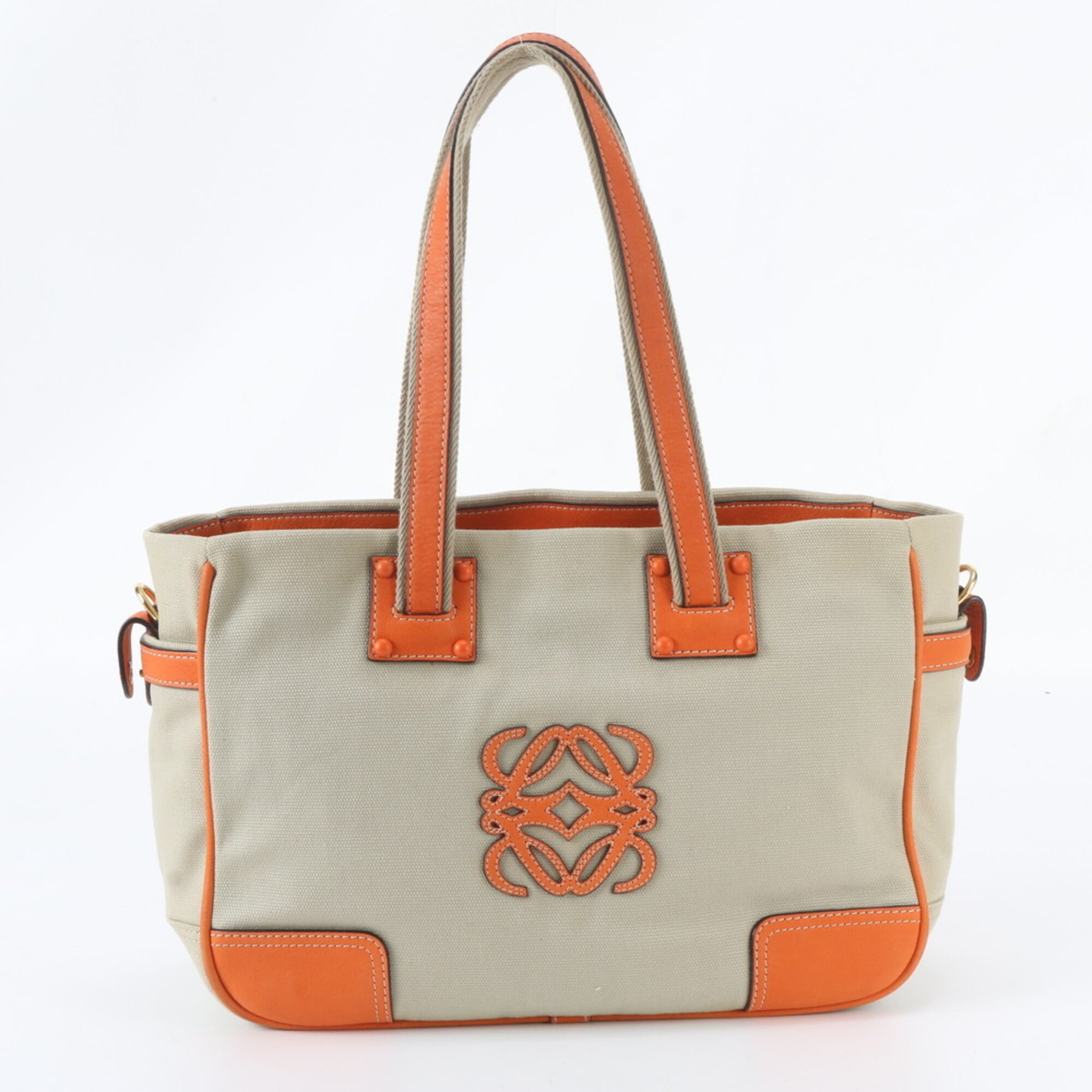 Loewe Brown Orange Leather Canvas Handbag Tote Bag (Pre-Owned)