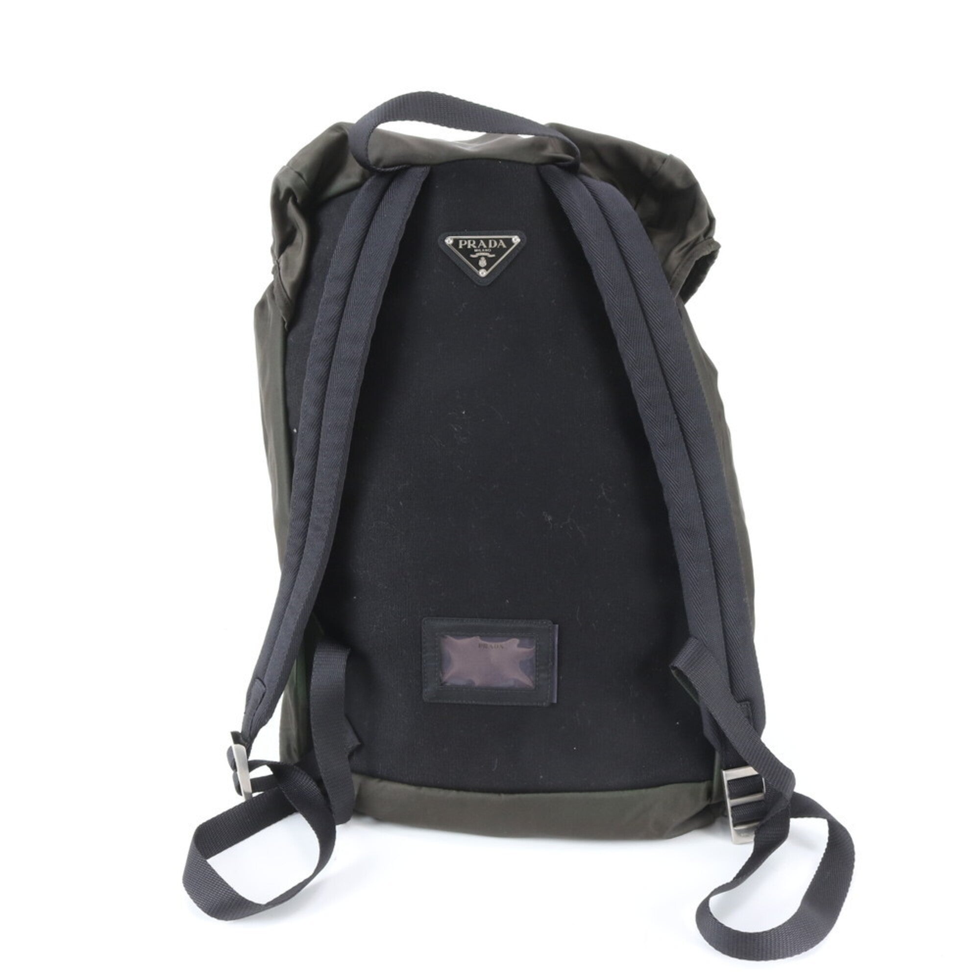 Prada Black Green Khaki Nylon Leather Backpack Handbag (Pre-Owned)
