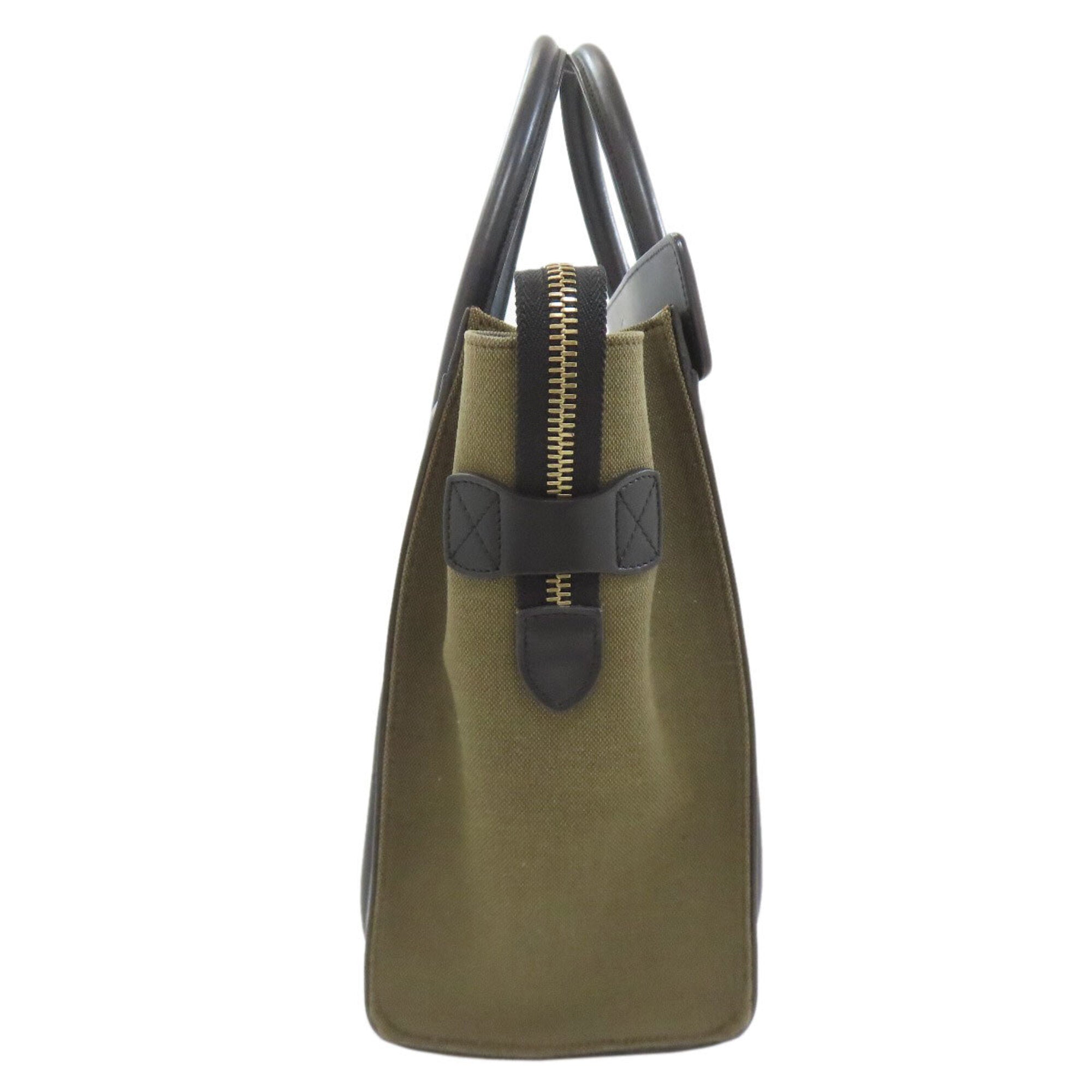 Celine Black Green White Leather Canvas Handbag (Pre-Owned)