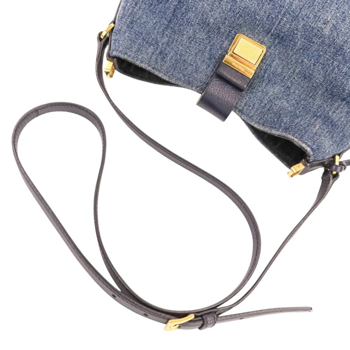 Miu Miu Navy Leather Denim Tote Bag (Pre-Owned)
