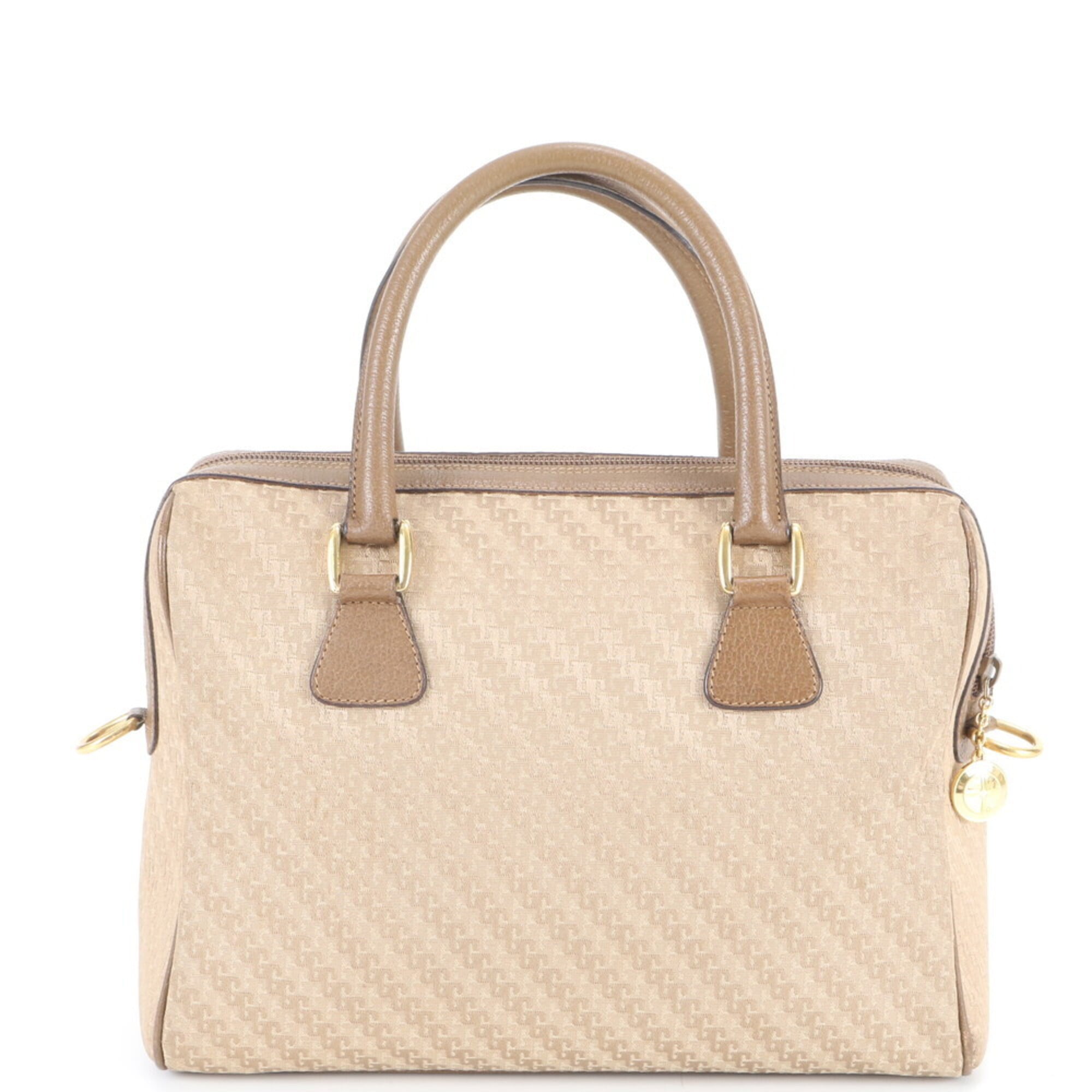 Gucci Beige White Leather Canvas Handbag Tote Bag (Pre-Owned)