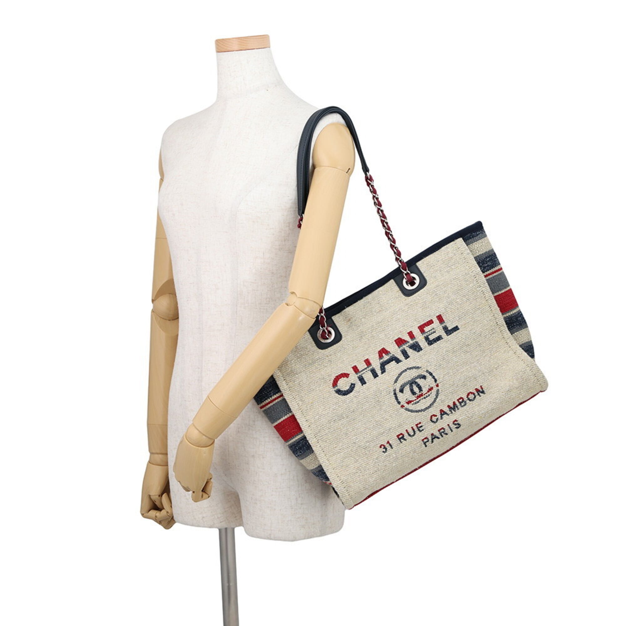 Chanel Beige Multi-Color Canvas Shopping Bag Tote Bag (Pre-Owned)