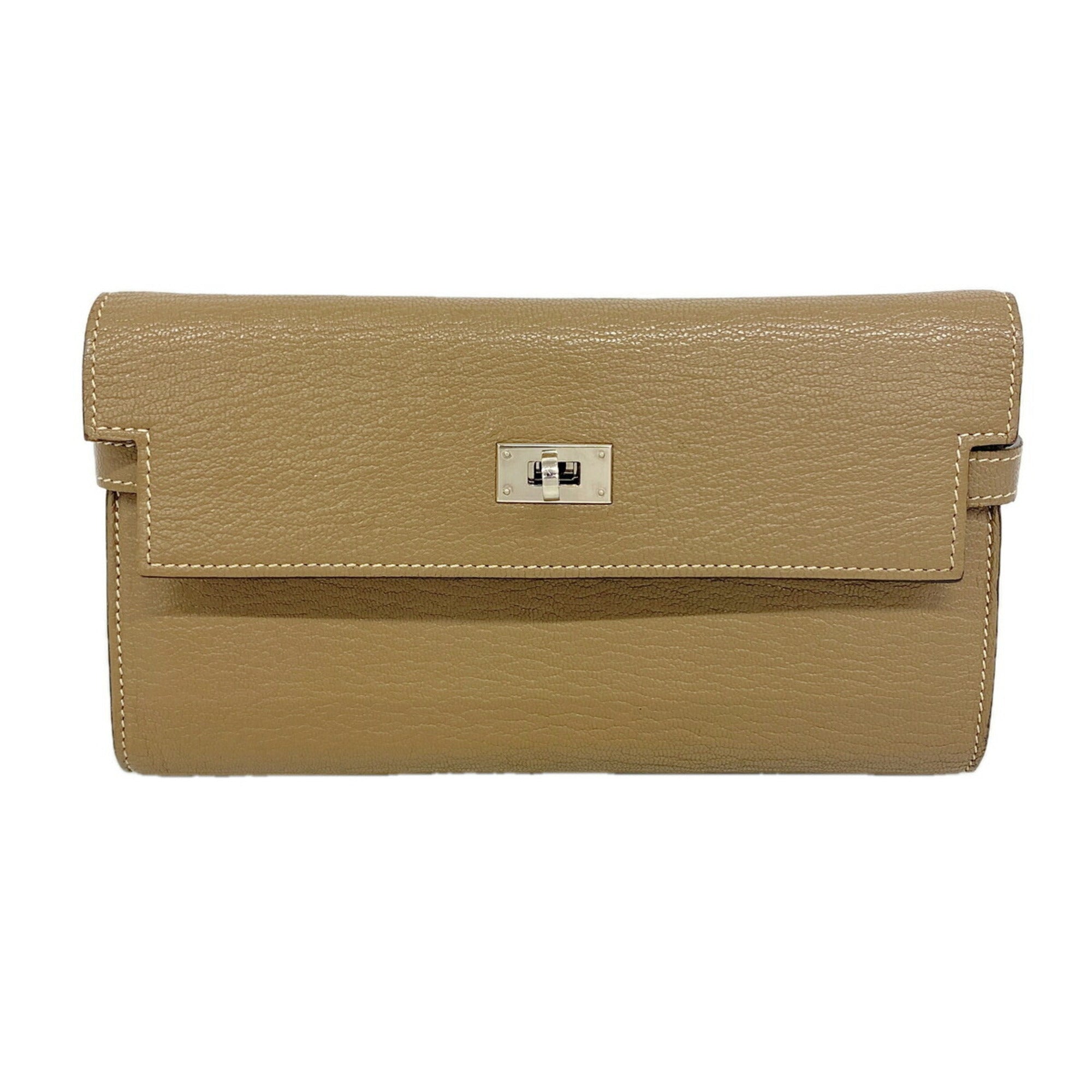 Hermes Etoupe Gray Chevre Myzore Leather Long Wallet (Bi-Fold) (Pre-Owned)