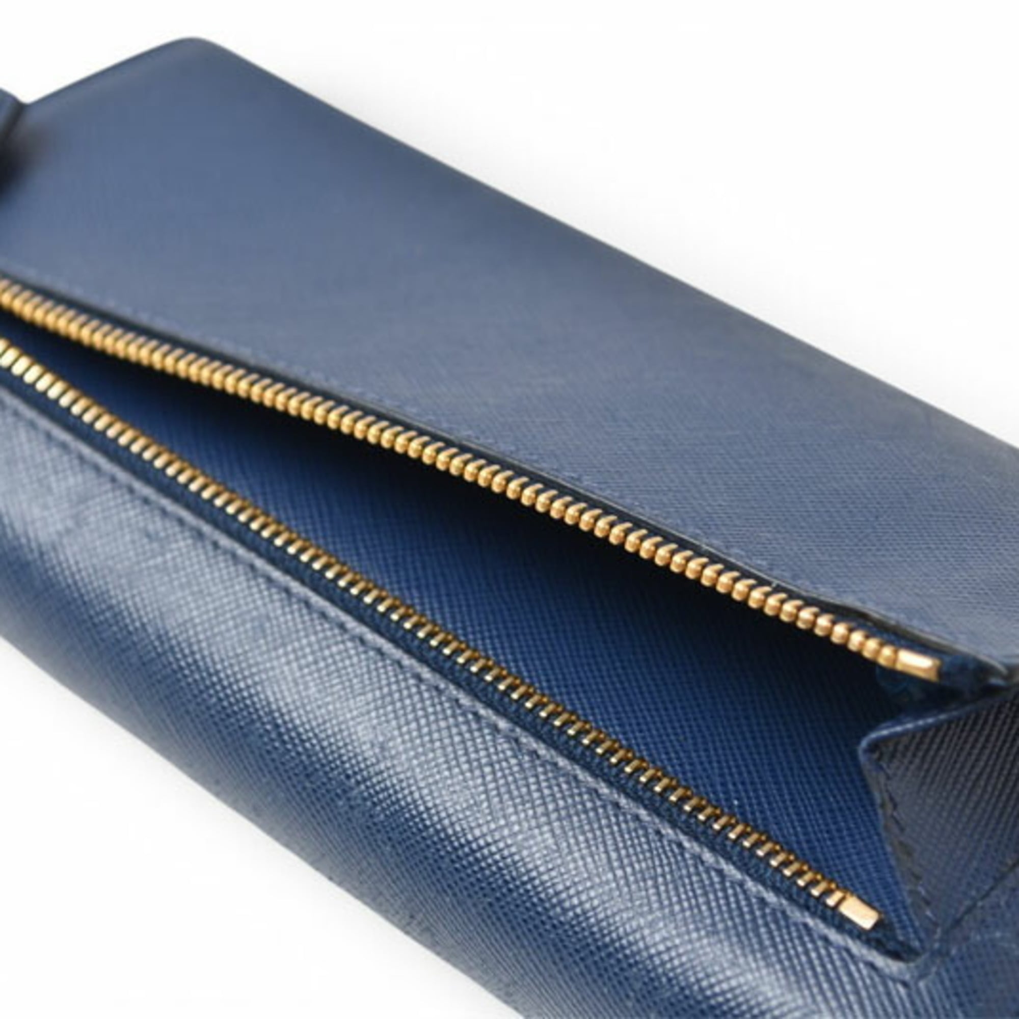 Prada Saffiano Blue Bluette Leather Long Wallet (Bi-Fold) (Pre-Owned)