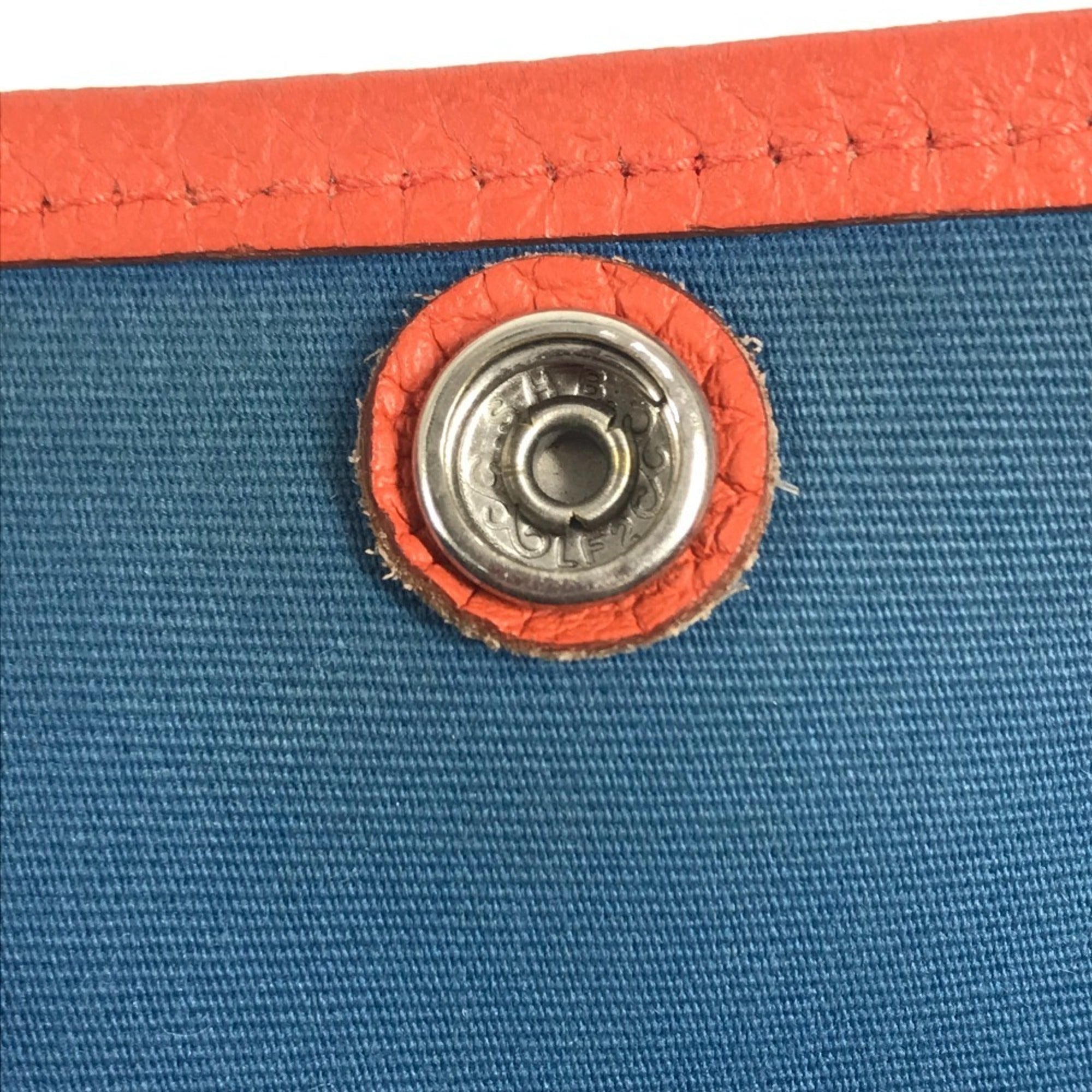 Hermes Blue Orange Canvas Leather Handbag Tote Bag (Pre-Owned)