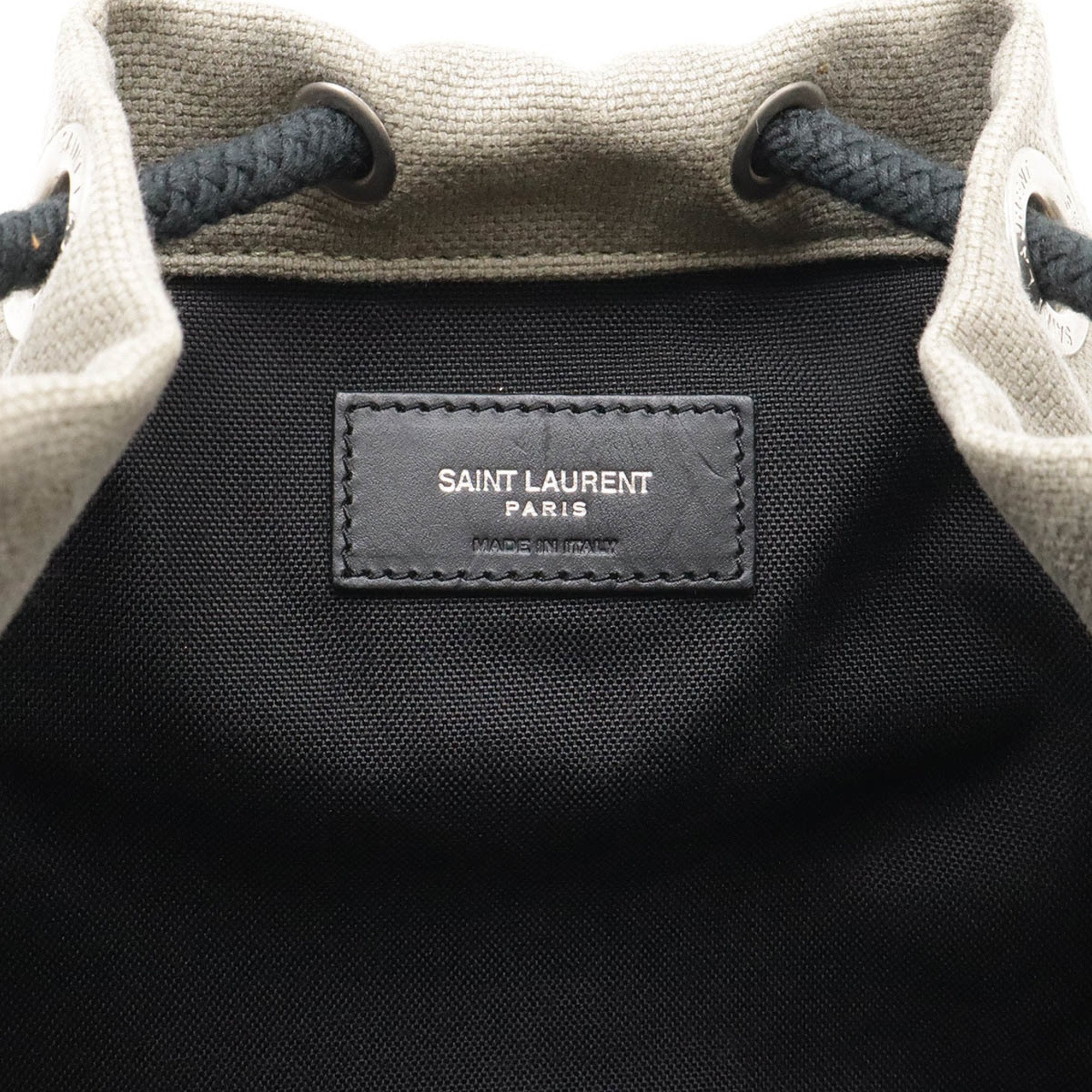 Yves Saint Laurent Black Khaki Canvas Leather Pouch Shoulder Bag (Pre-Owned)