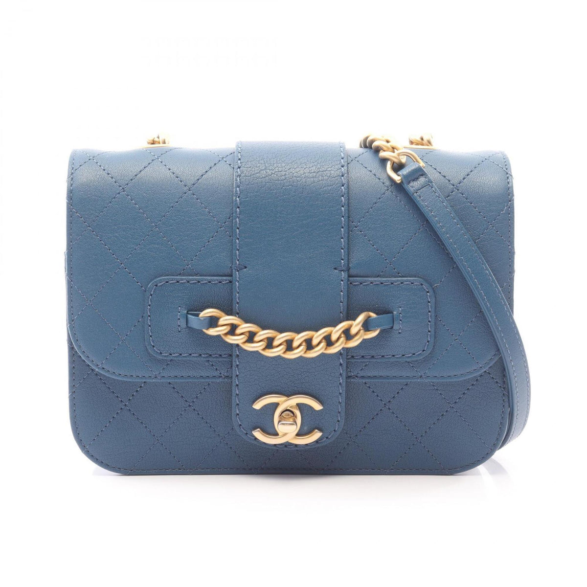 Chanel Blue Grained Calfskin Handbag Shoulder Bag (Pre-Owned)