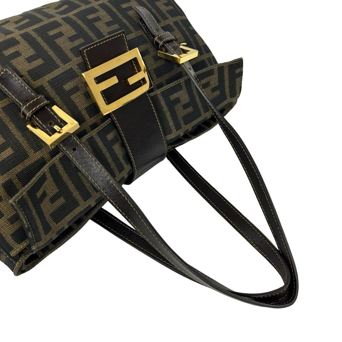 Fendi Black Brown Canvas Leather Handbag Tote Bag (Pre-Owned)